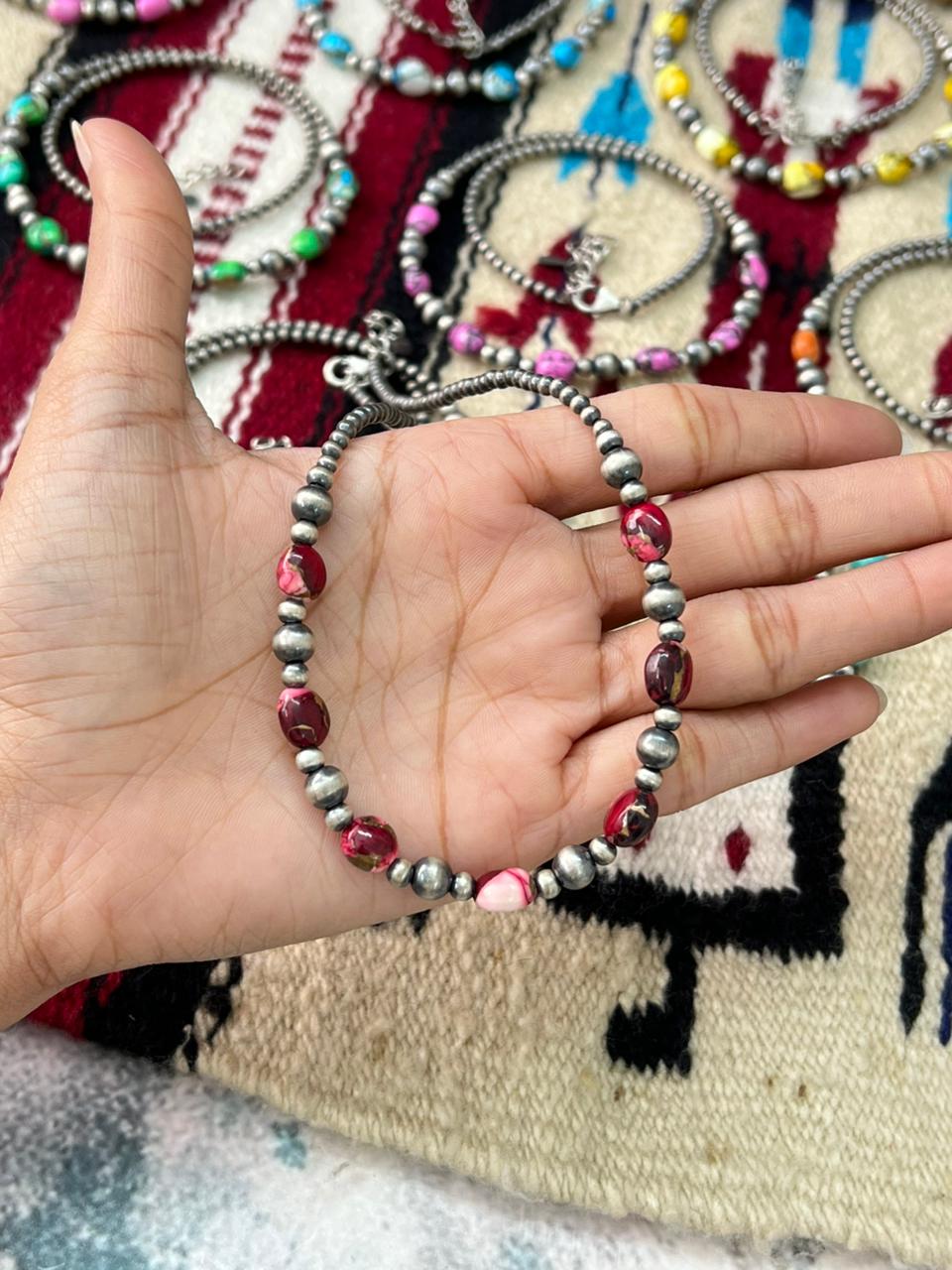 Handmade Sterling Silver Multistone Beaded Necklace "Signed Nizhoni"