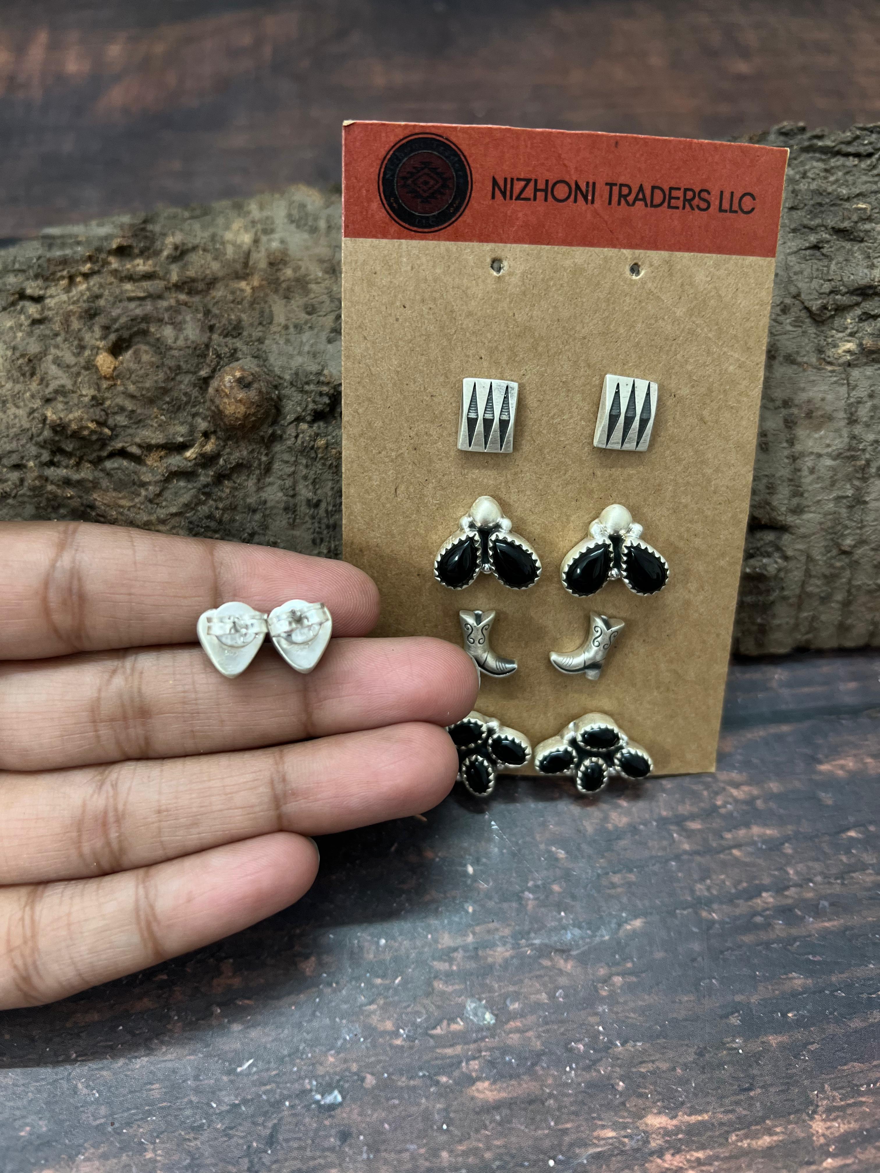 Handmade Sterling Silver Black Onyx Post Earring Set