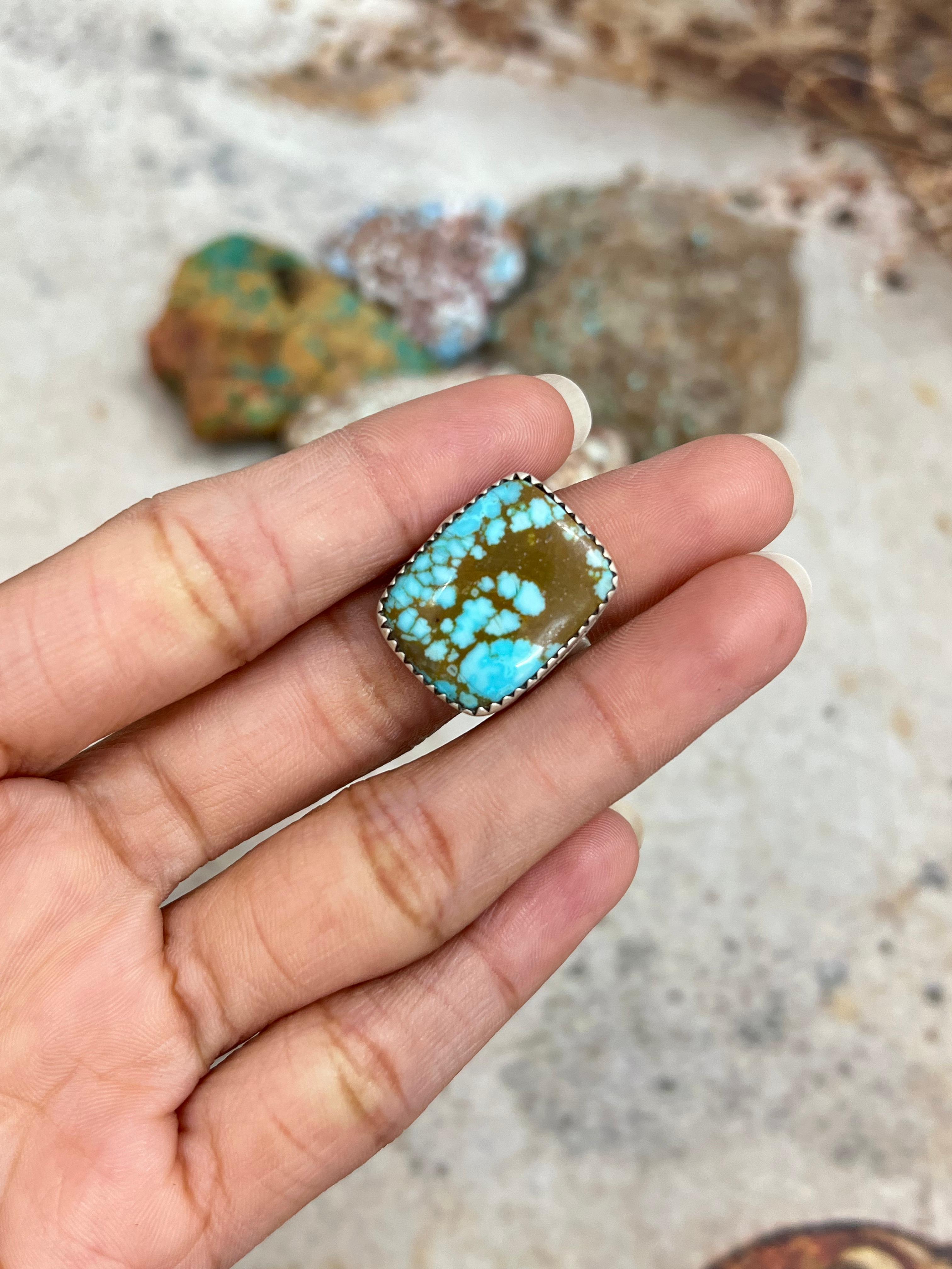 Handmade Sterling Silver Number 8 Turquoise Adjustable Ring with Signed Nizhoni