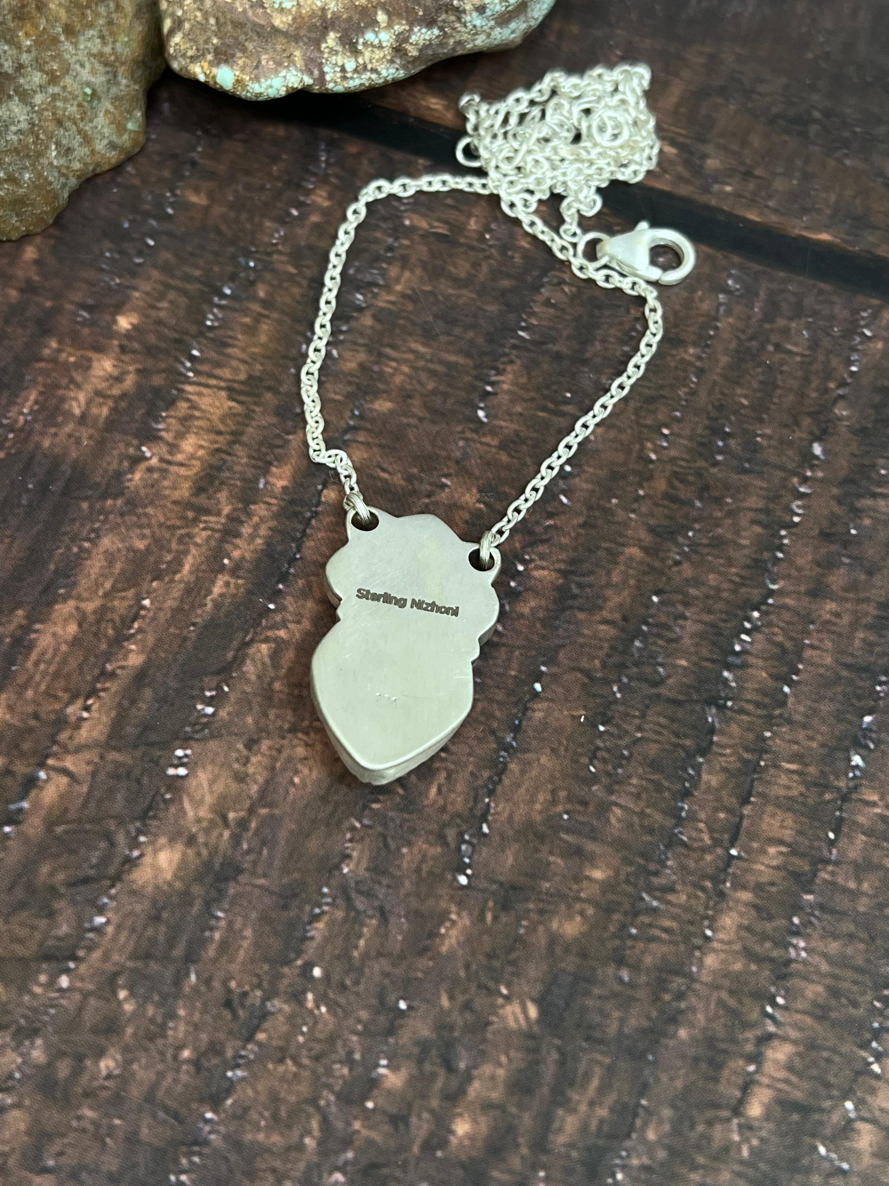 Handmade Sterling Silver Hot Pink, White Buffalo Turquoise Necklace with Signed Nizhoni