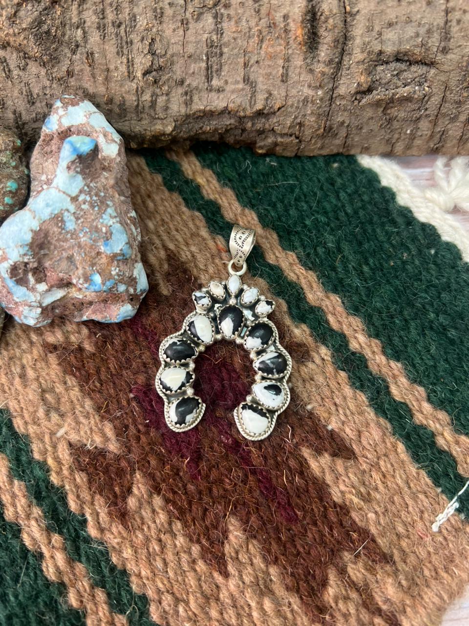 Handmade Sterling Silver White Buffalo Naja Pendant "Signed Nizhoni"