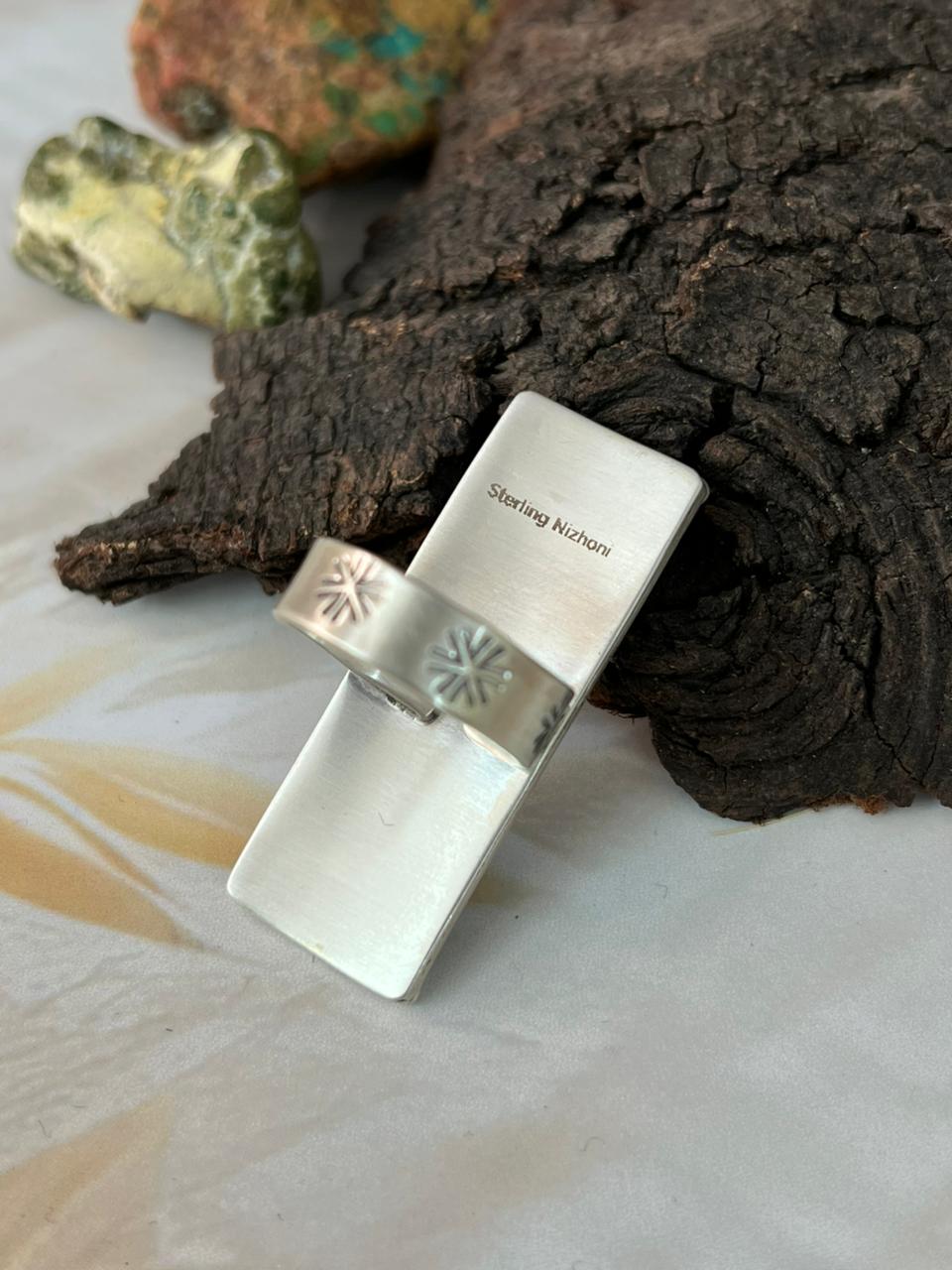 Handmade Sterling Silver White Buffalo Adjustable Ring "Signed Nizhoni"