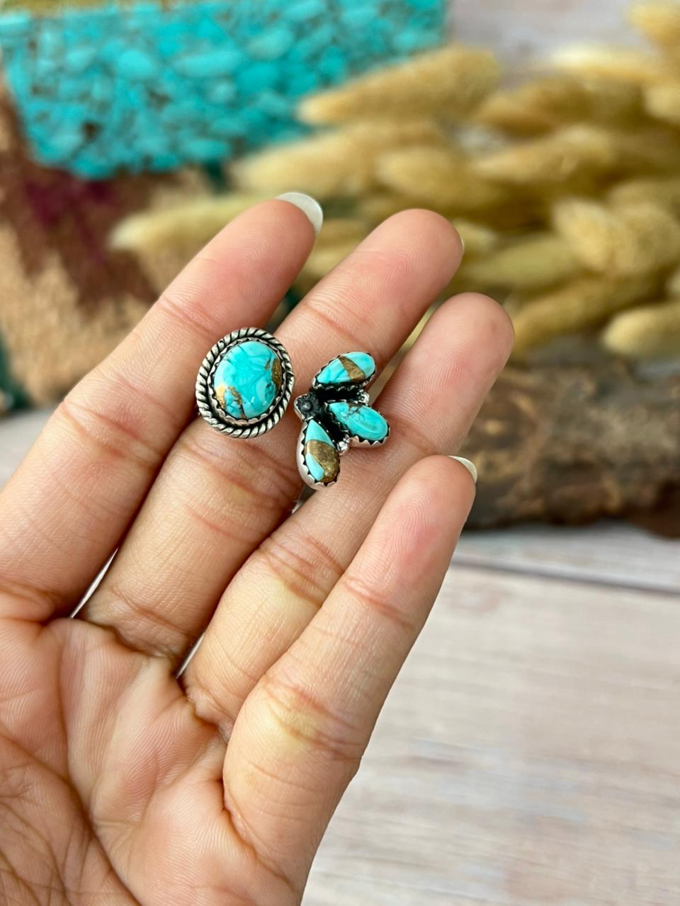 Handmade Sterling Silver Mint Dahlia Collection: Adjustable Ring "Signed Nizhoni" (6)