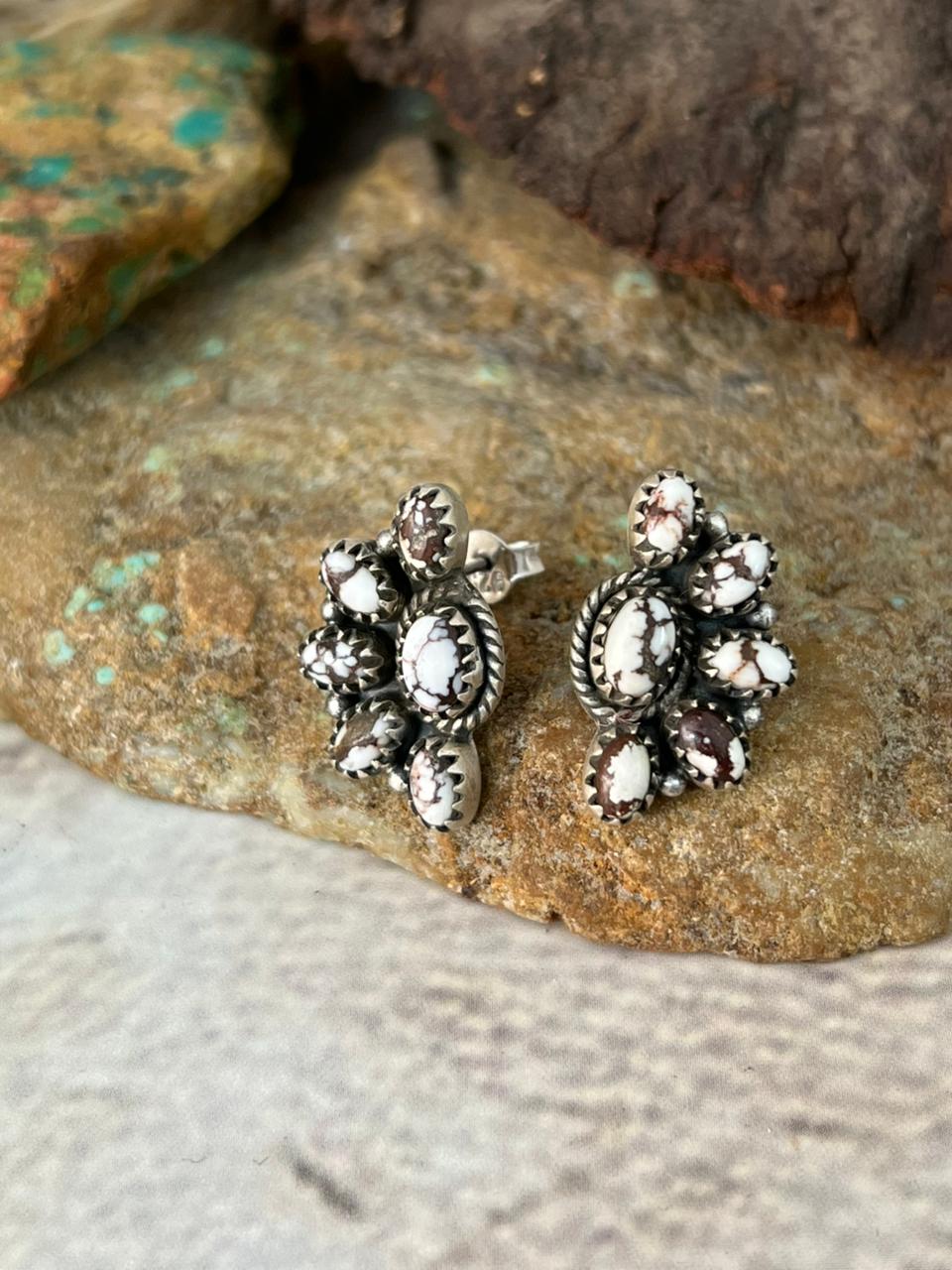 Handmade Sterling Silver Wildhorse Magnesite Post Studs Earrings "Signed Nizhoni"
