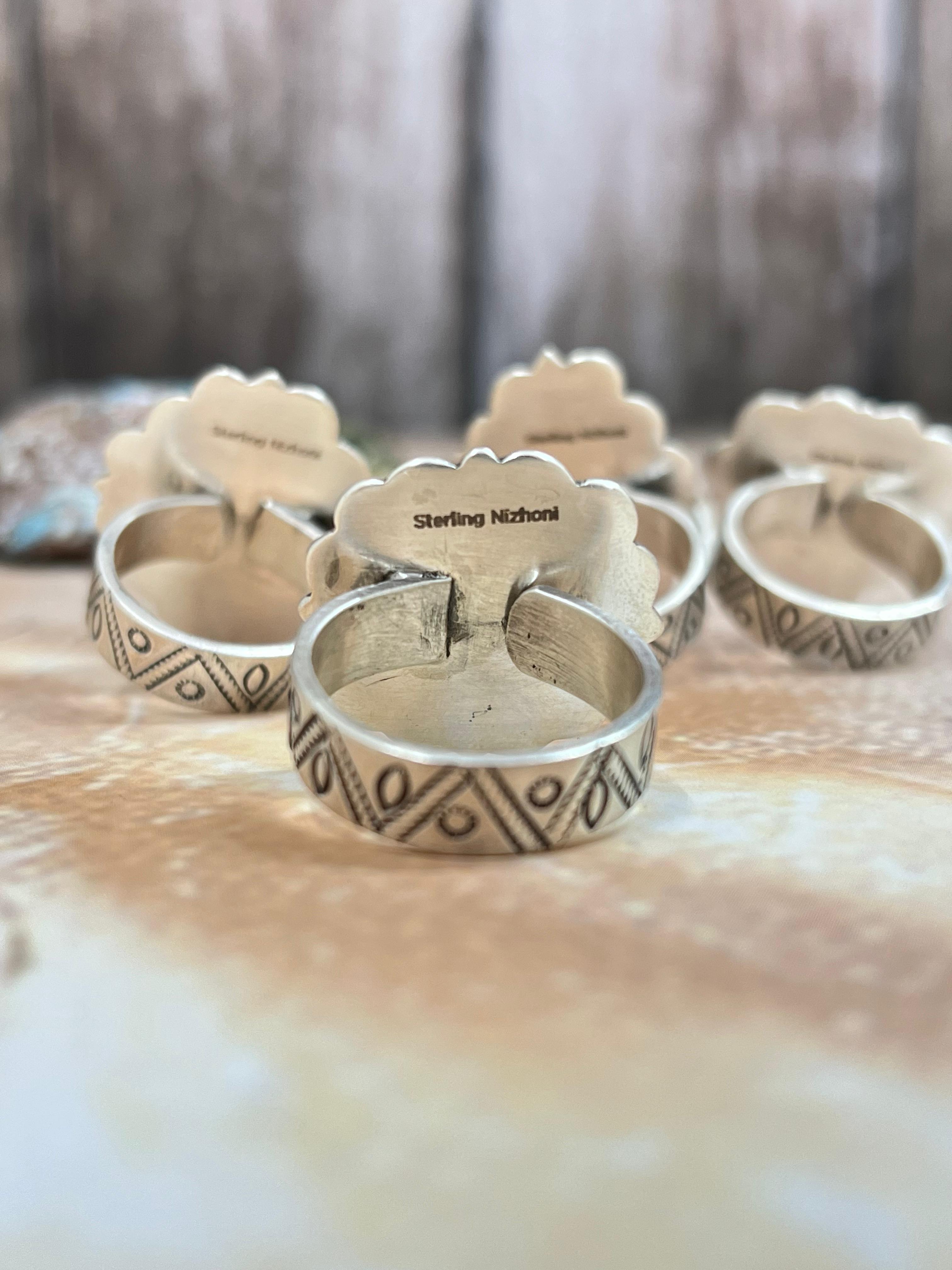 Handmade Sterling Silver Cotton Candy Turquoise Adjustable Ring, Signed Nizhoni