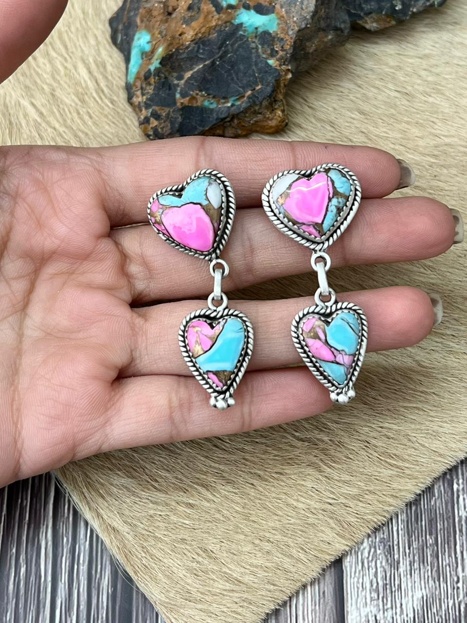 Handmade Sterling Silver Cotton Candy Post Dangle Earrings "Signed Nizhoni"