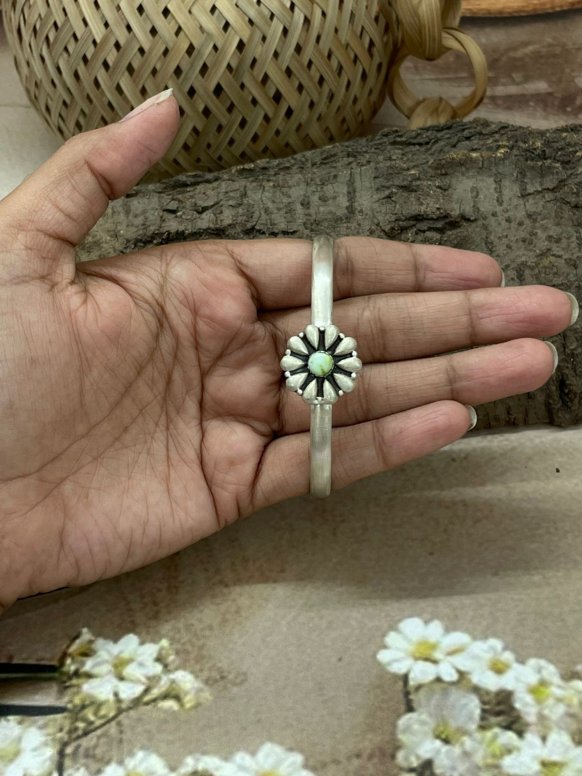 Handmade Sterling Silver Palomino Turquoise Cuff Bracelet with Signed Nizhoni