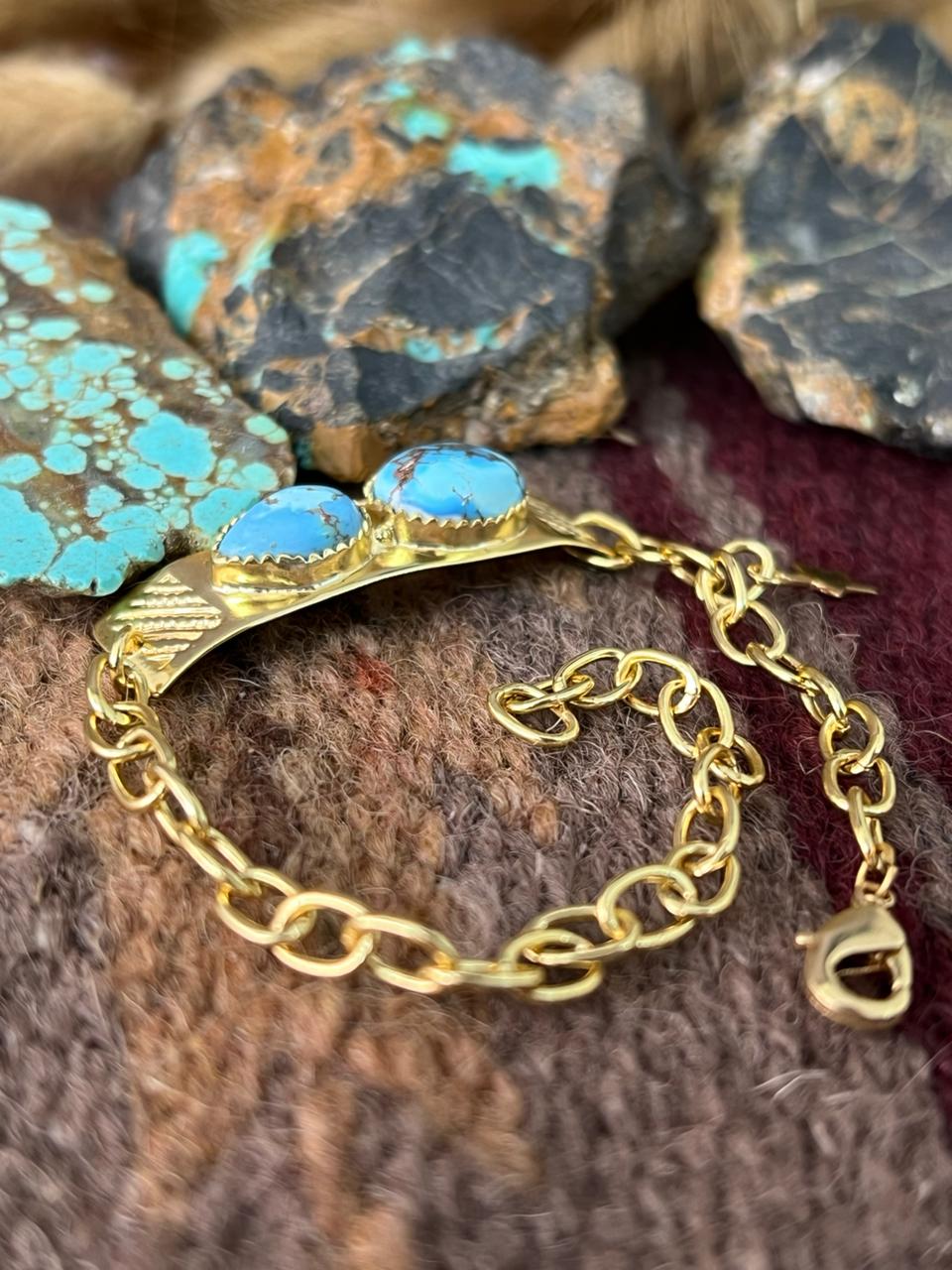 “The Golden Collection” Handmade Natural Gold-Plated Golden Hills Turquoise Bracelet