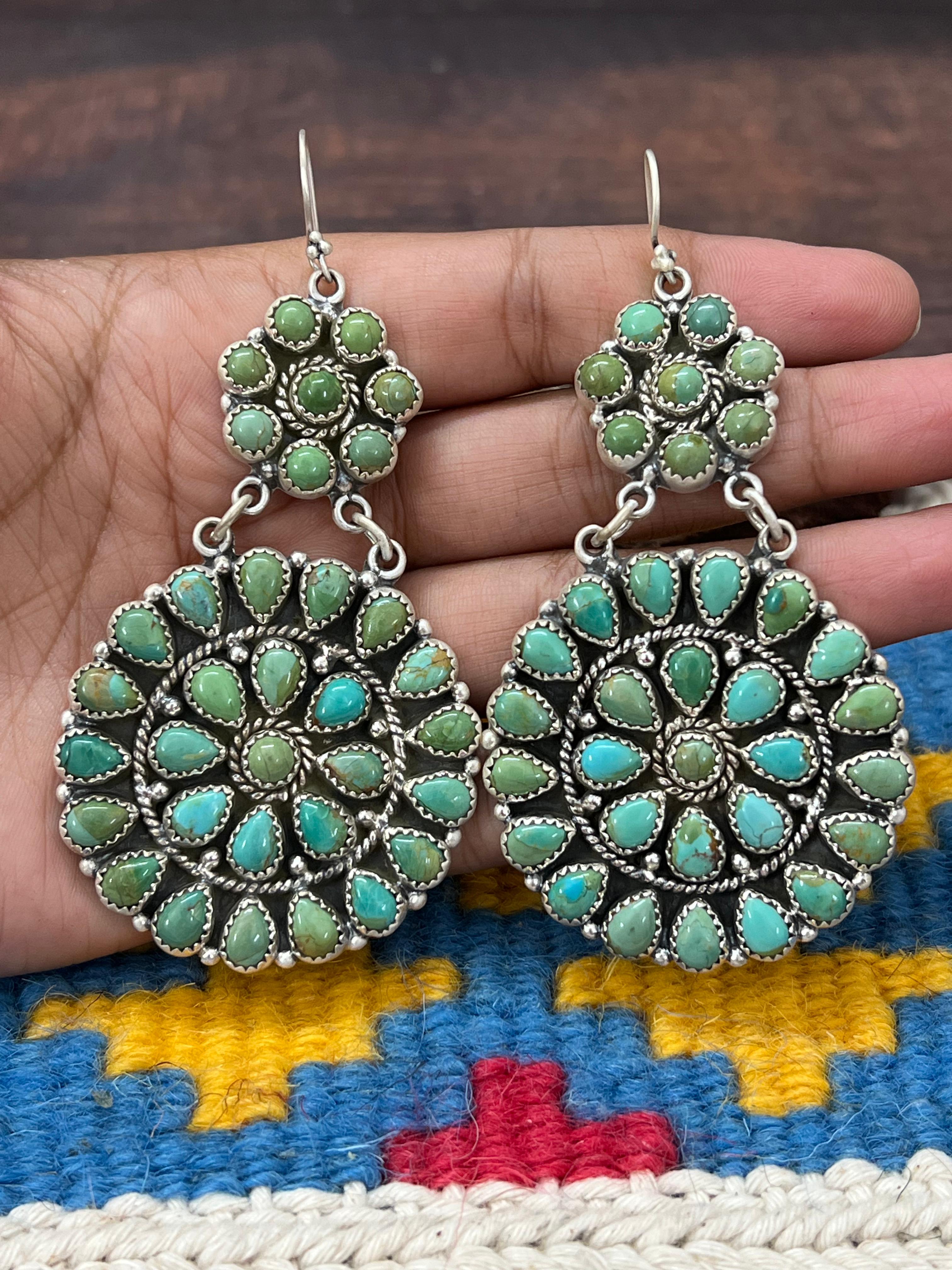 Handmade Sterling Silver Kingman Turquoise Hook Dangle Earrings with Signed Nizhoni (4)