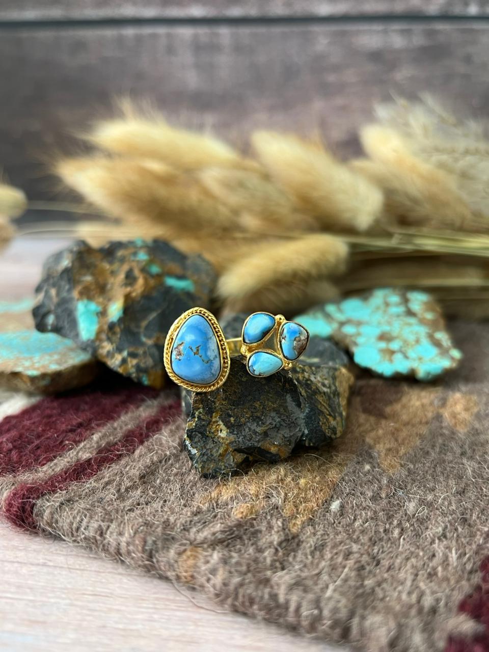 “The Golden Collection” Natural Golden Hills Turquoise Adjustable Ring