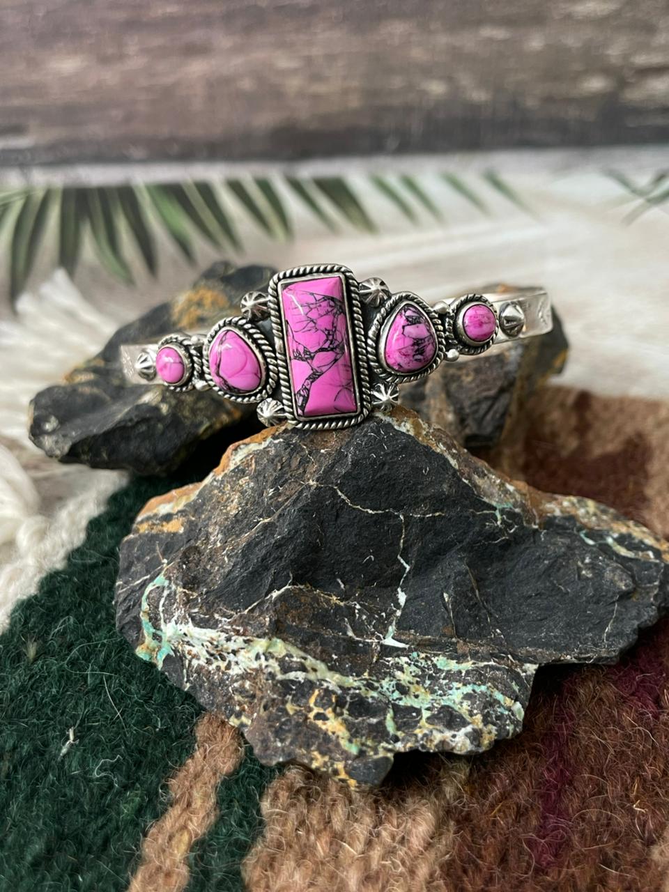 Handmade Sterling Silver Cherry Blossom Cuff Bracelet "Signed Nizhoni"