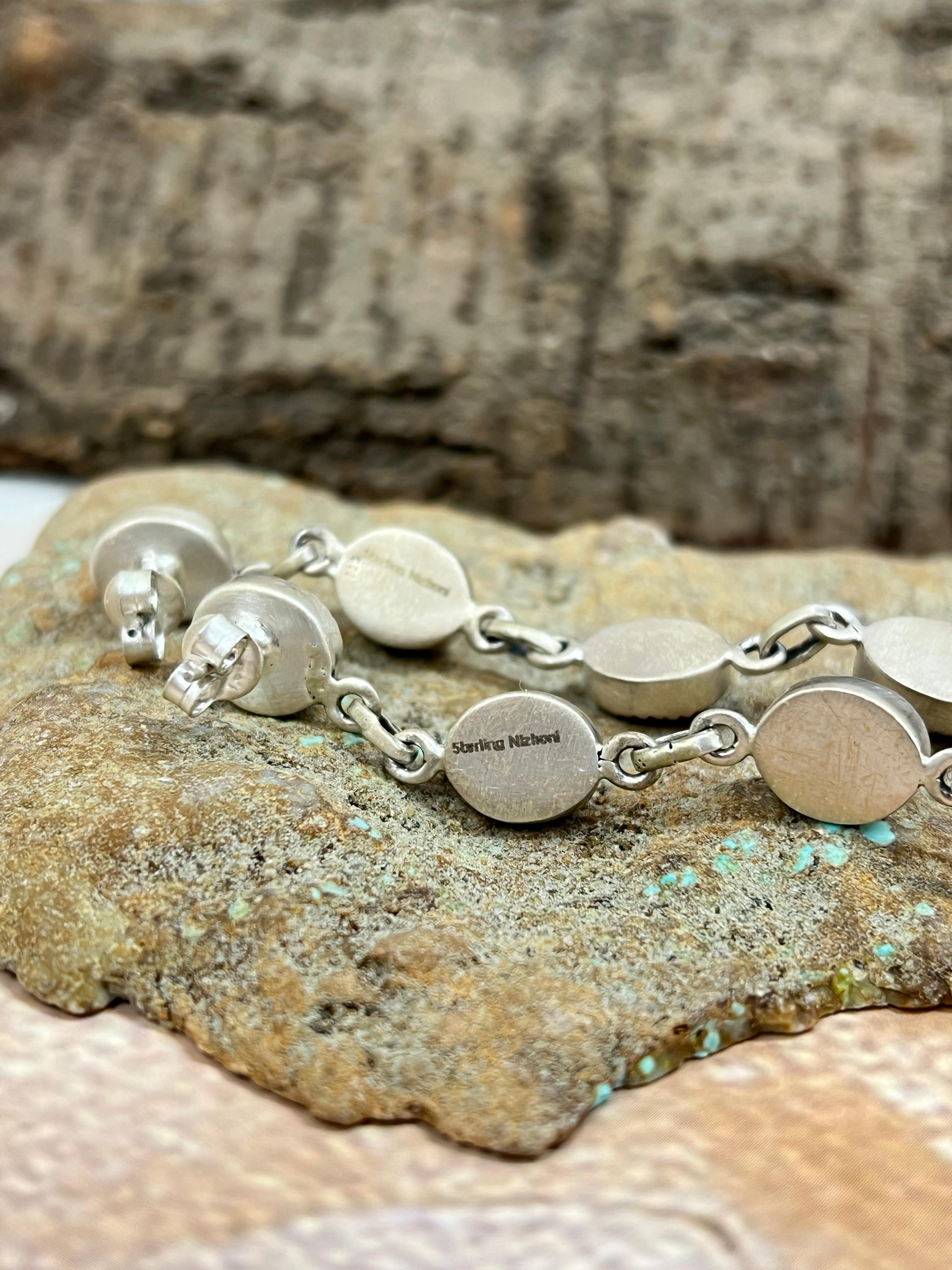 Handmade Sterling Silver Dahlia Rose Dangle Earrings with Signed Nizhoni