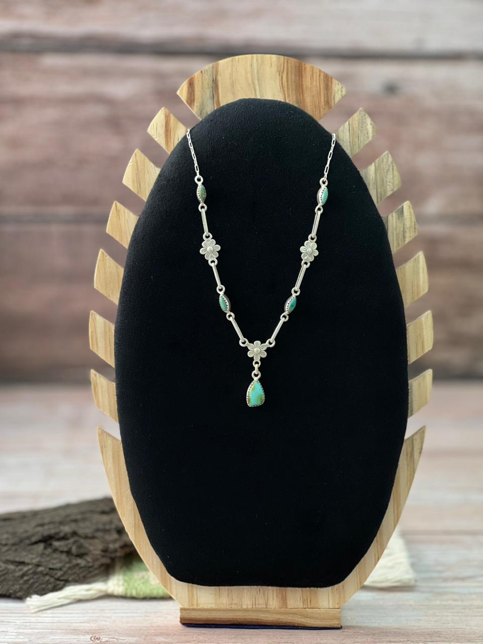 Handmade Sterling Silver Sonoran with Kingman Turquoise Necklace "Signed Nizhoni"