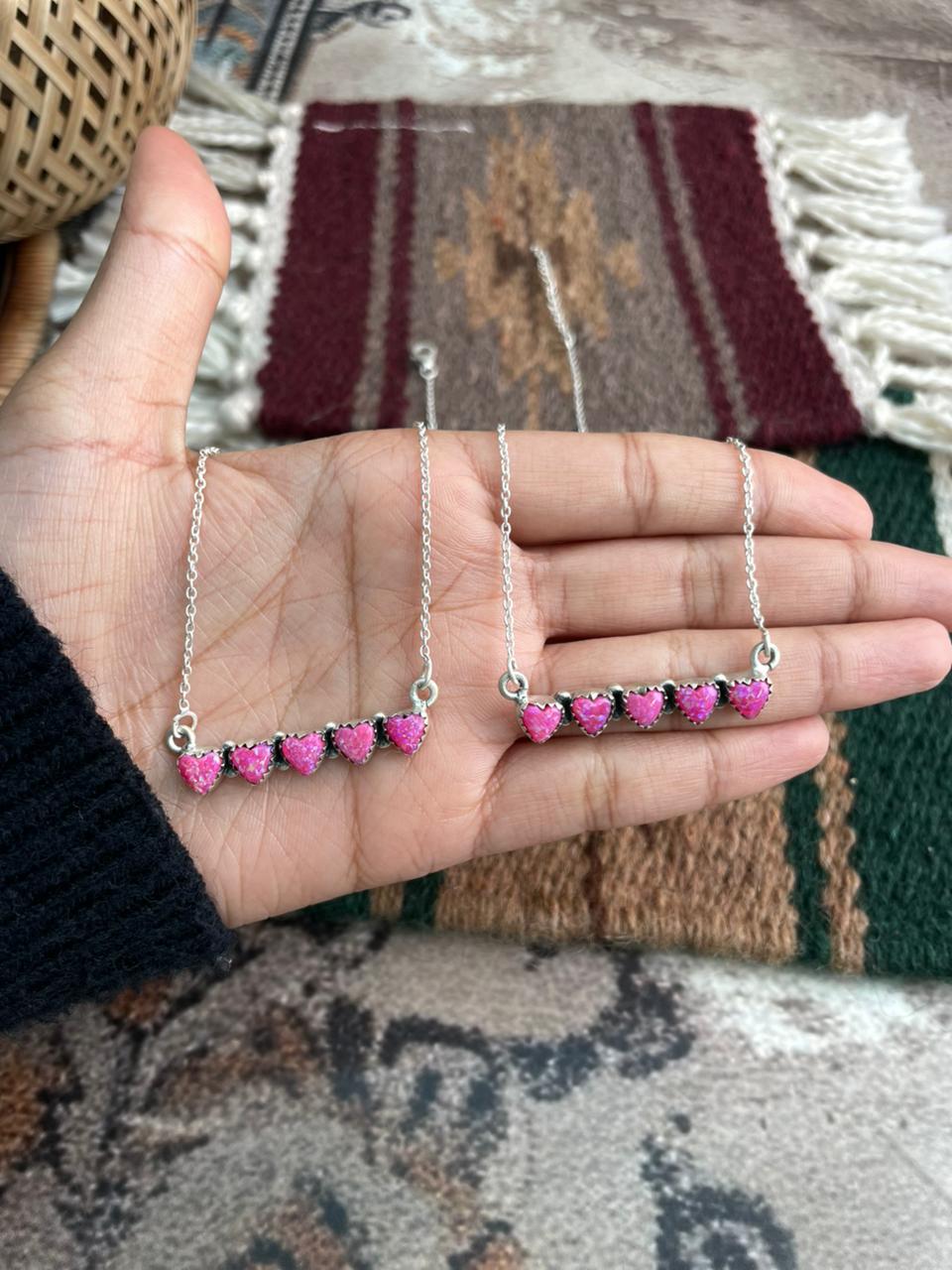 Handmade Sterling Silver Hot Pink Heart Necklace "Signed Nizhoni"