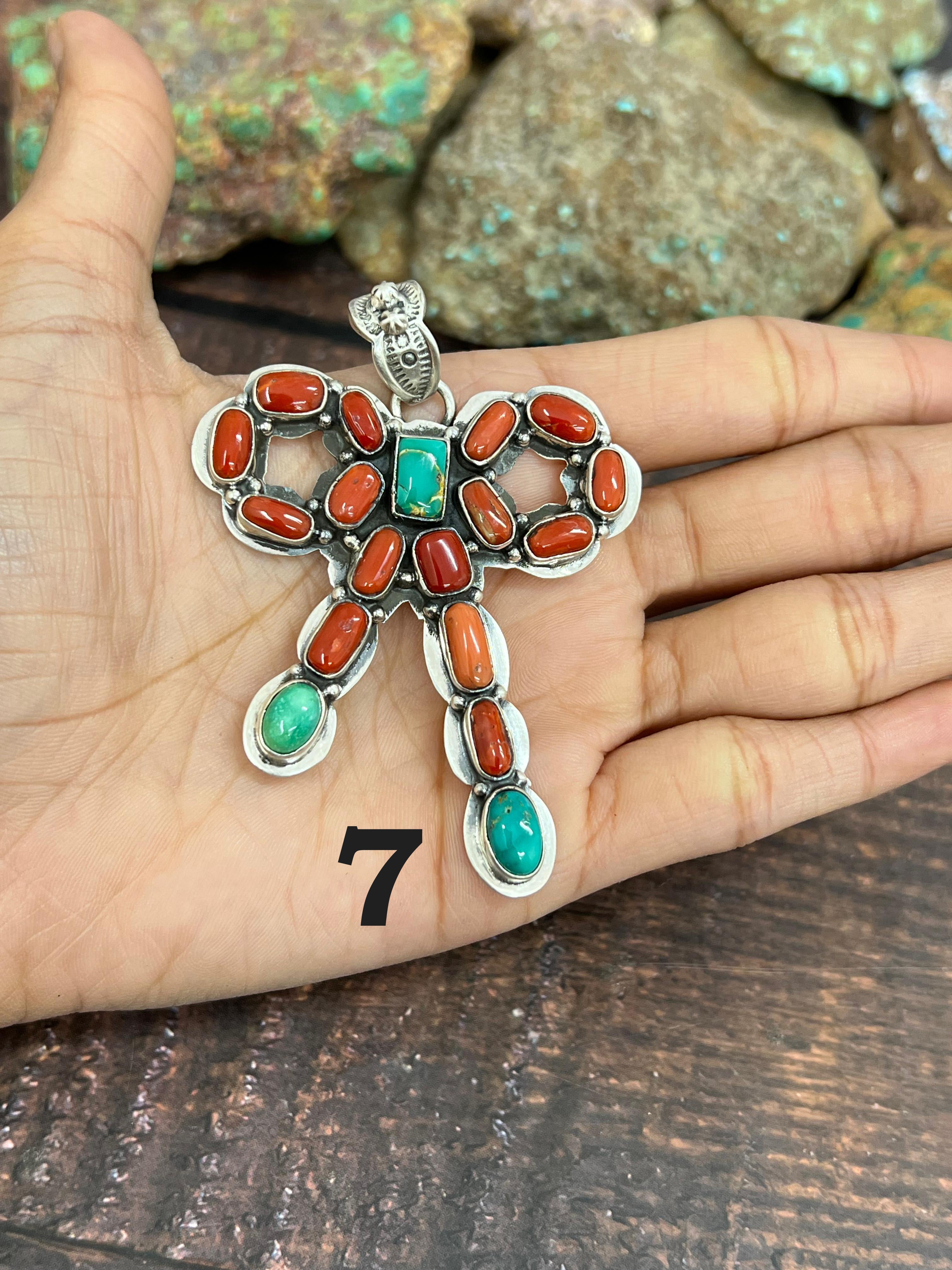 Handmade Sterling Silver Multi Stones Pendant, Signed Nizhoni