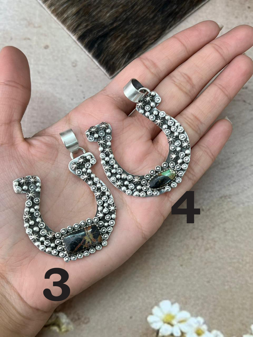 Handmade Sterling Silver Multi Stone Horse Shoe Pendant "Signed Nizhoni" (9)