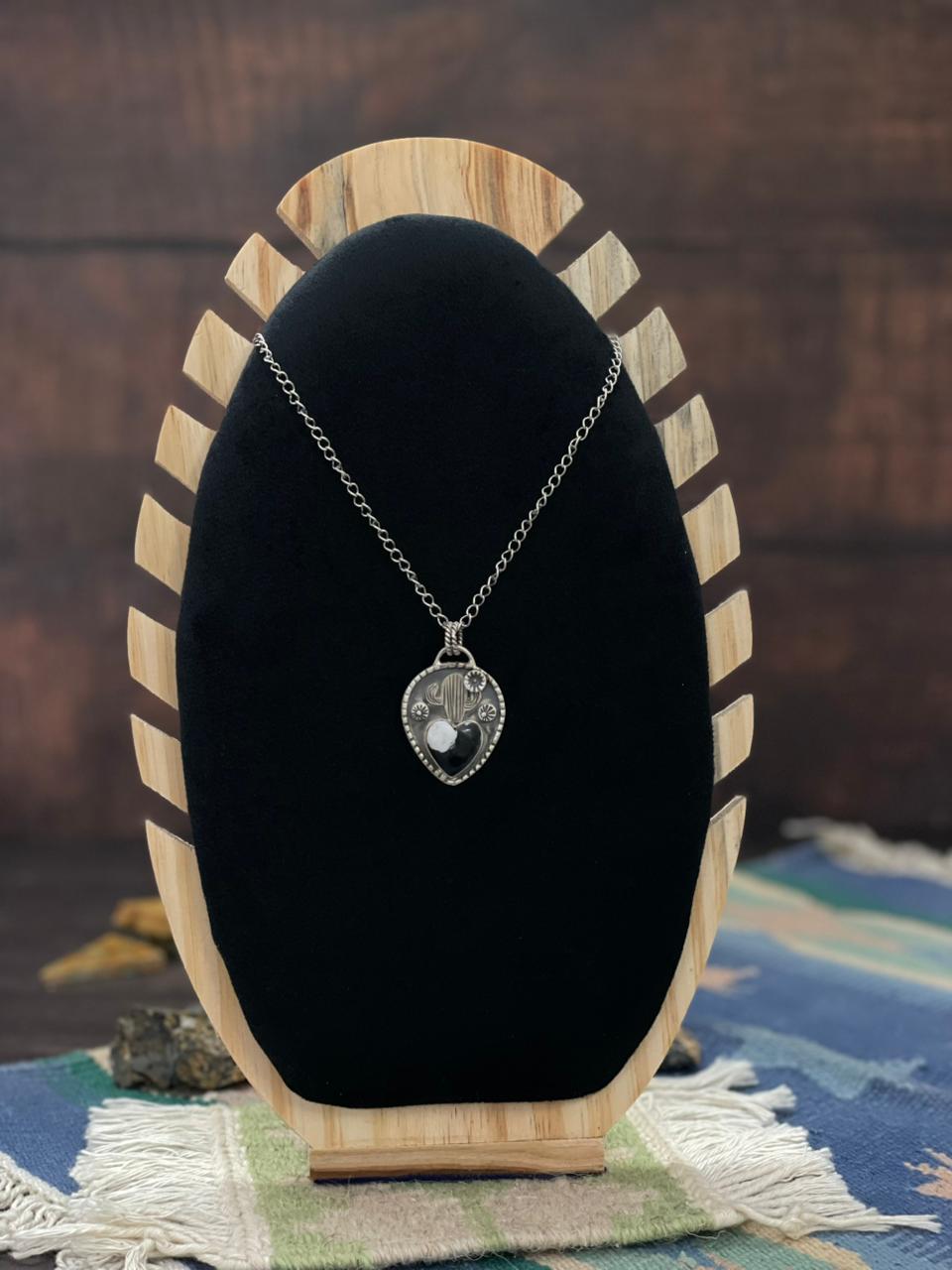 Handmade Sterling Silver White Buffalo Necklace "Signed Nizhoni"