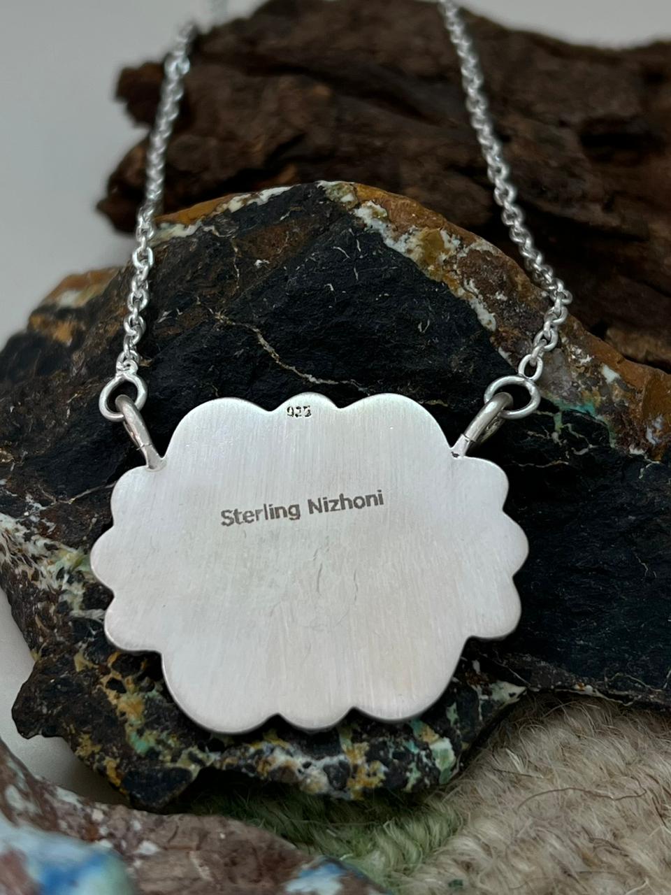 Handmade Sterling Silver Number 8 Turquoise Necklace "Signed Nizhoni"