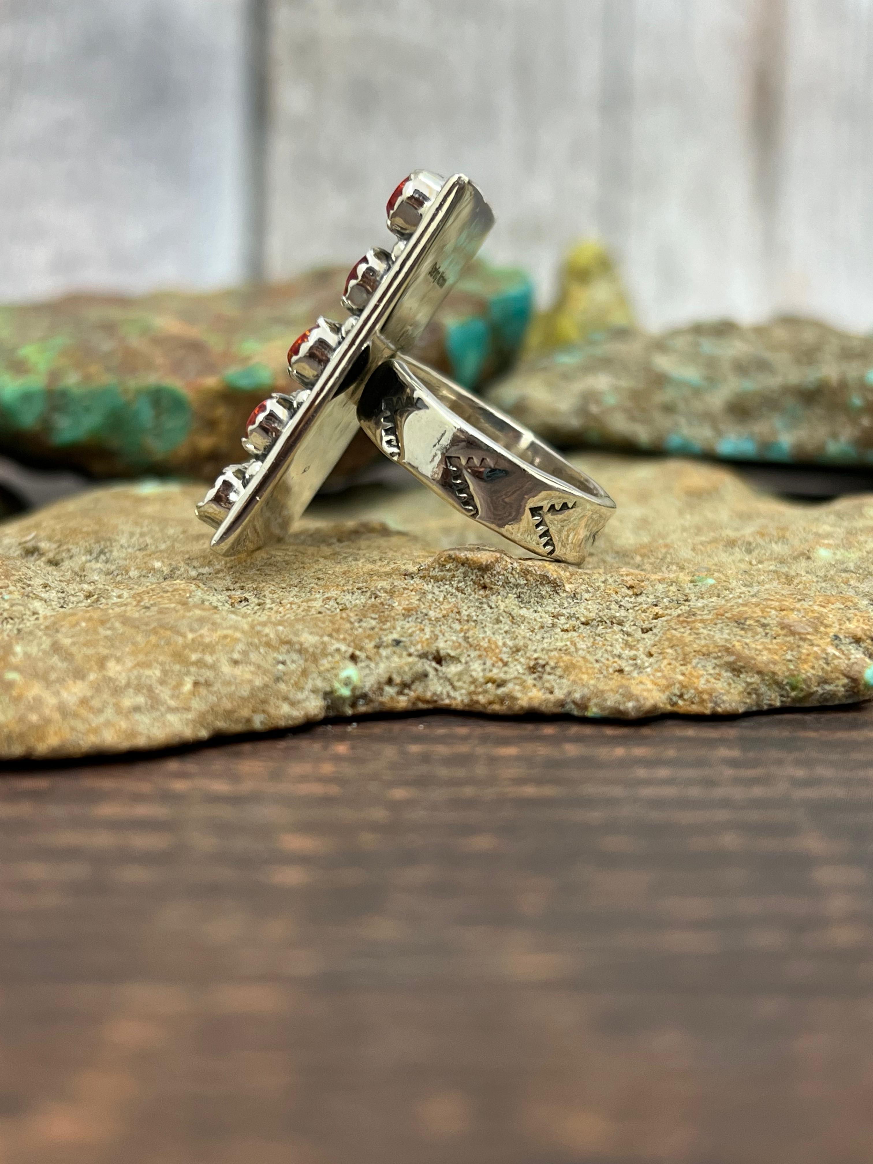 ** 4TH OF JULY ** Handmade Sterling Silver Synthetic Opal Adjustable Ring with Signed Nizhoni