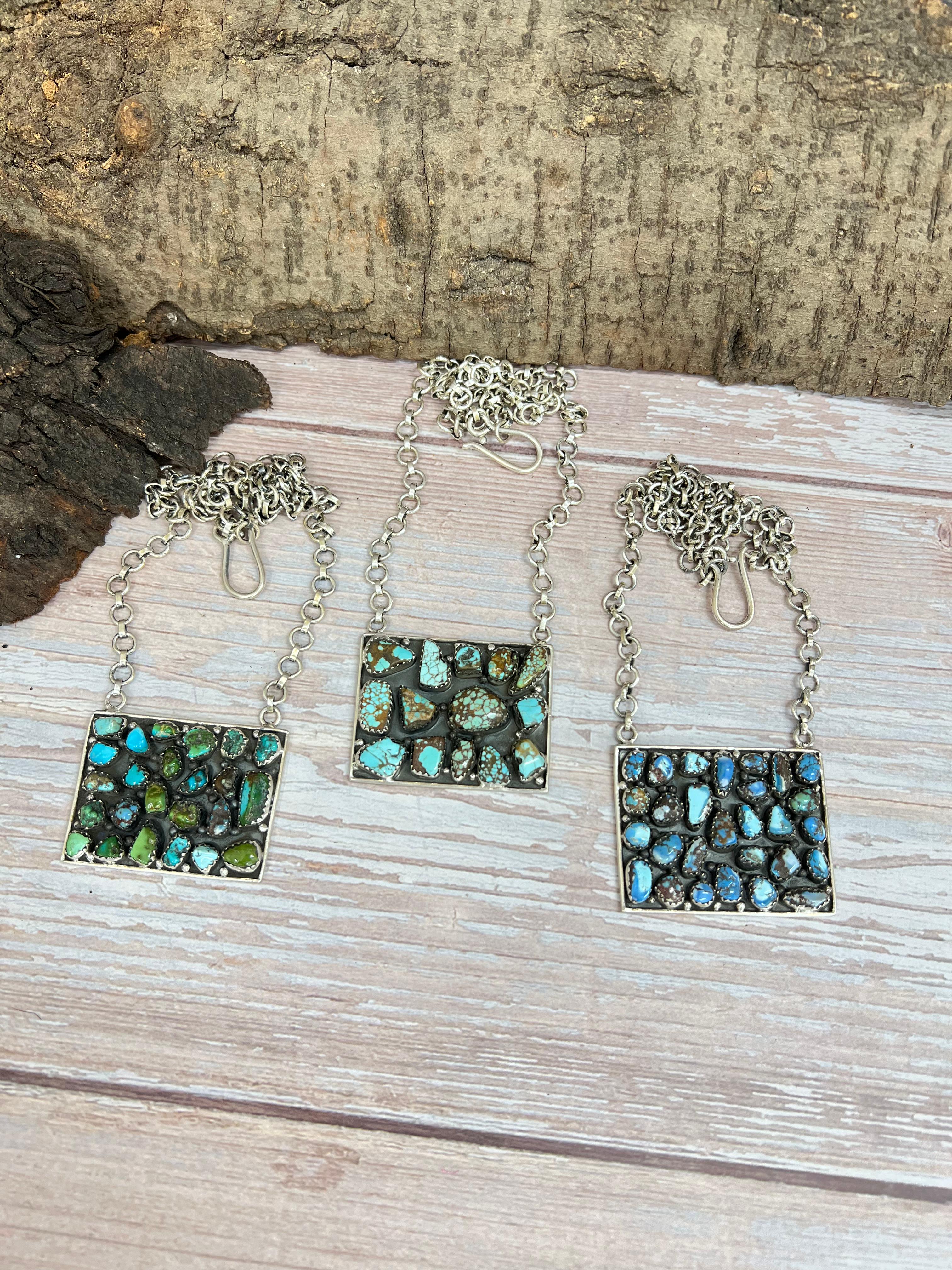 Handmade Sterling Silver Multi Stone Necklace with Signed Nizhoni