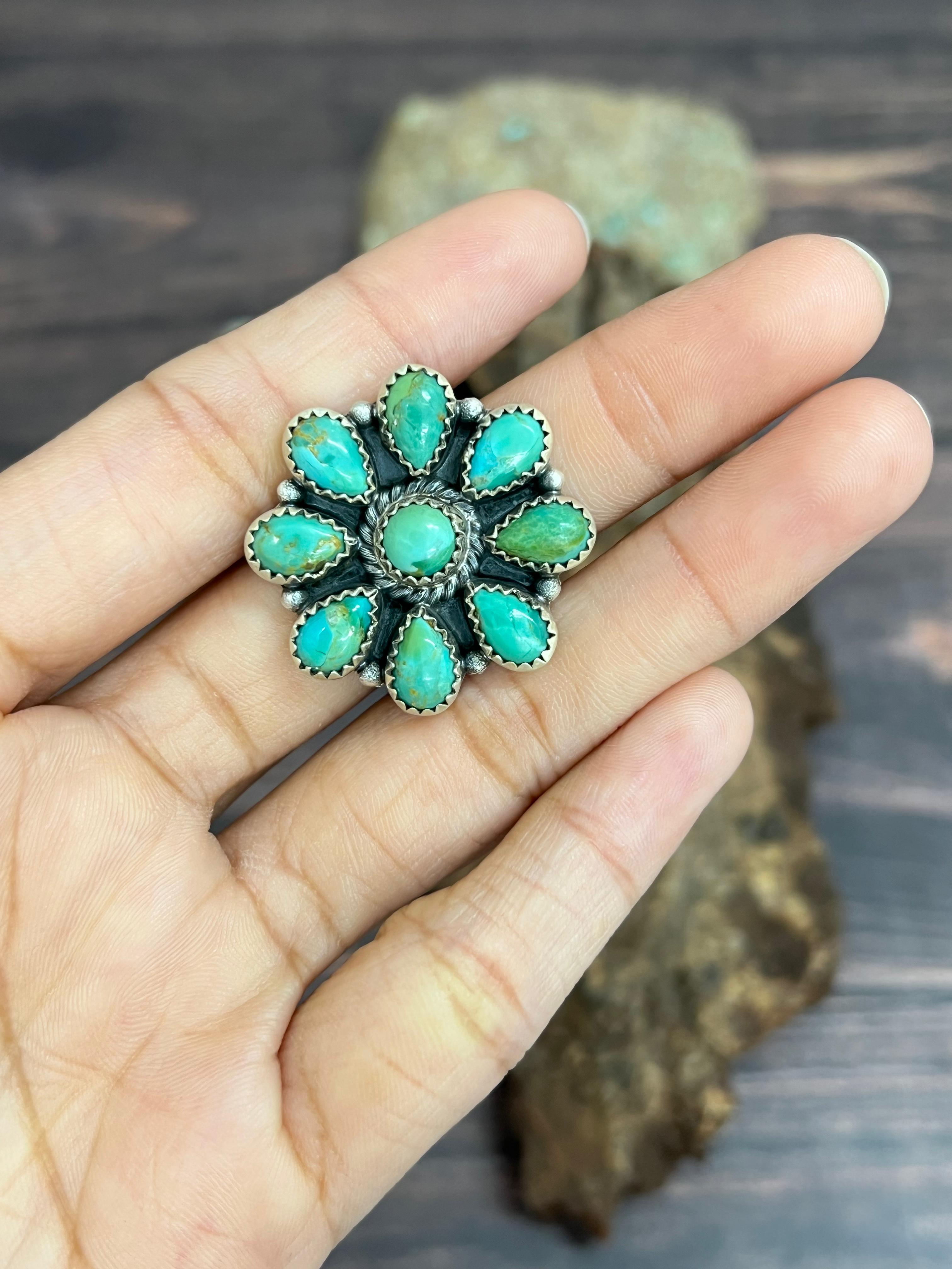 Handmade Sterling Silver Kingman Turquoise Adjustable Ring with Signed Nizhoni