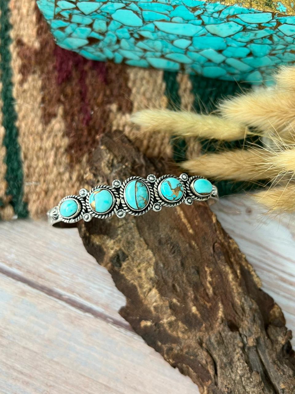 Handmade Sterling Silver Mint Dahlia Collection: Cuff Bracelet "Signed Nizhoni"