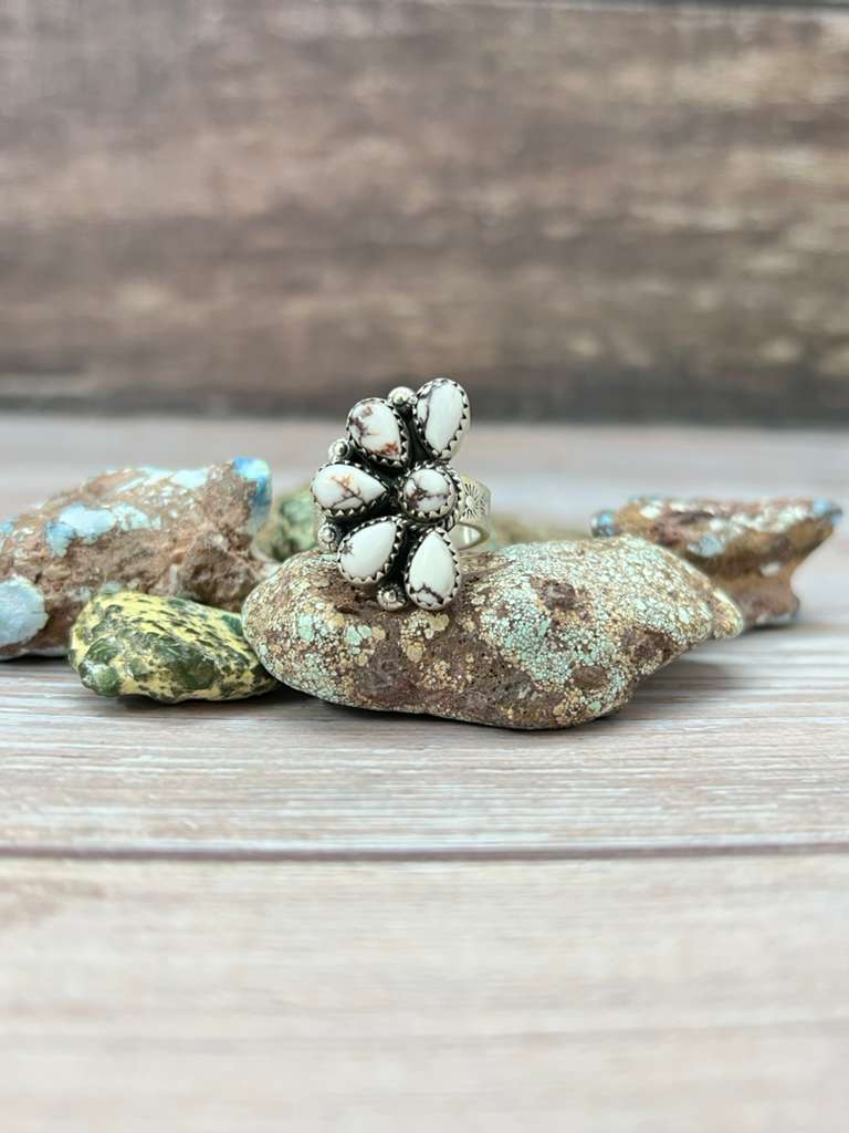 Handmade Sterling Silver Wild Horse Magnesite Adjustable Ring "Signed Nizhoni"