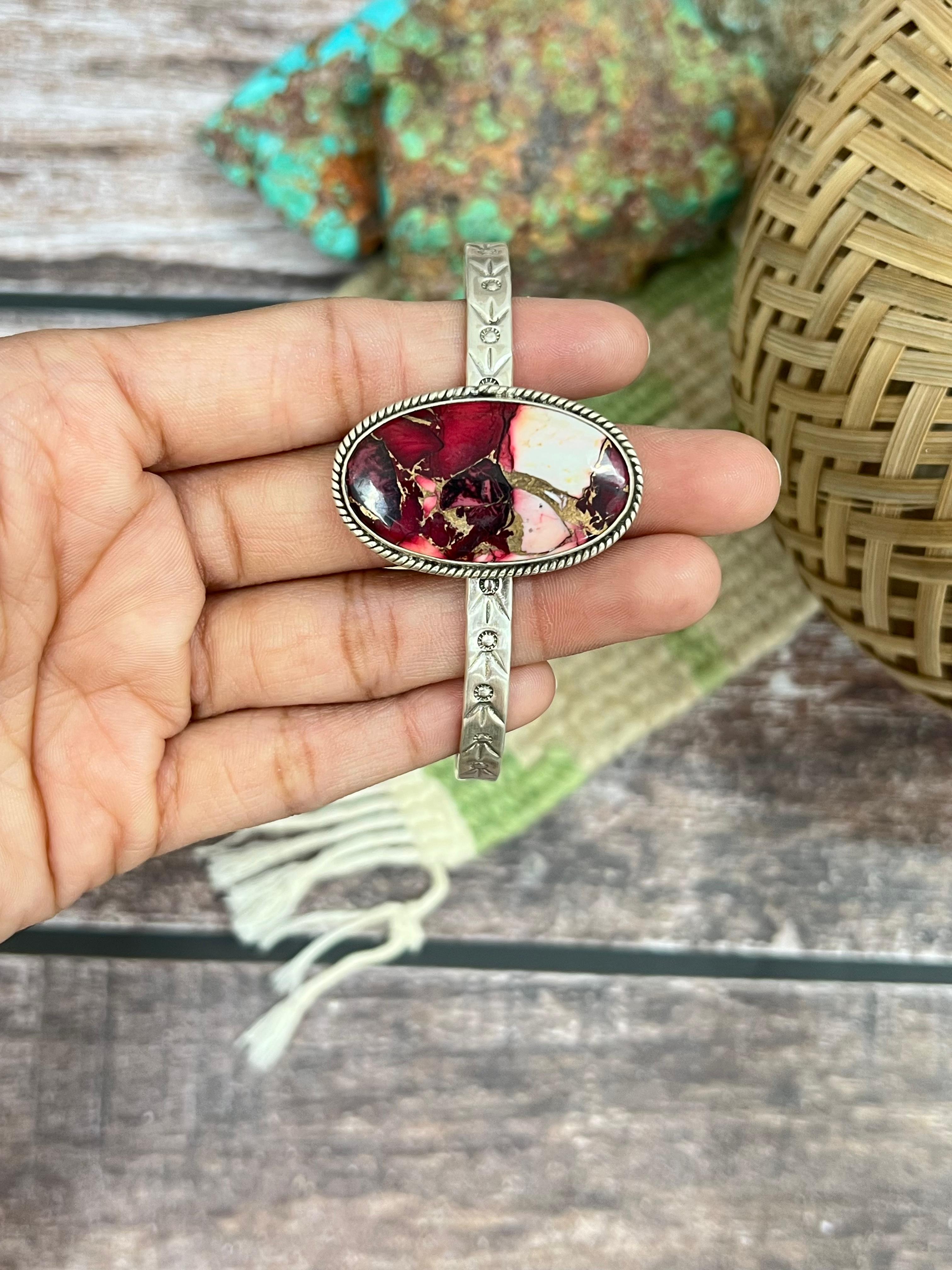 Handmade Sterling Silver Dahlia Rose Cuff Bracelet with Signed Nizhoni