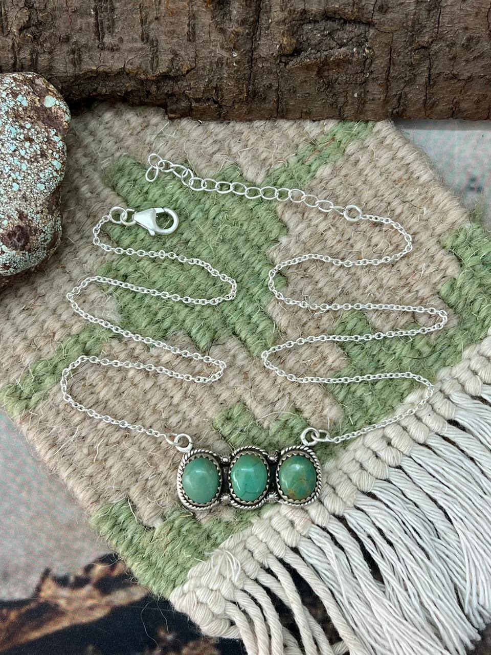 Handmade Sterling Silver Old Stock Royston Turquoise Necklace "Signed Nizhoni"