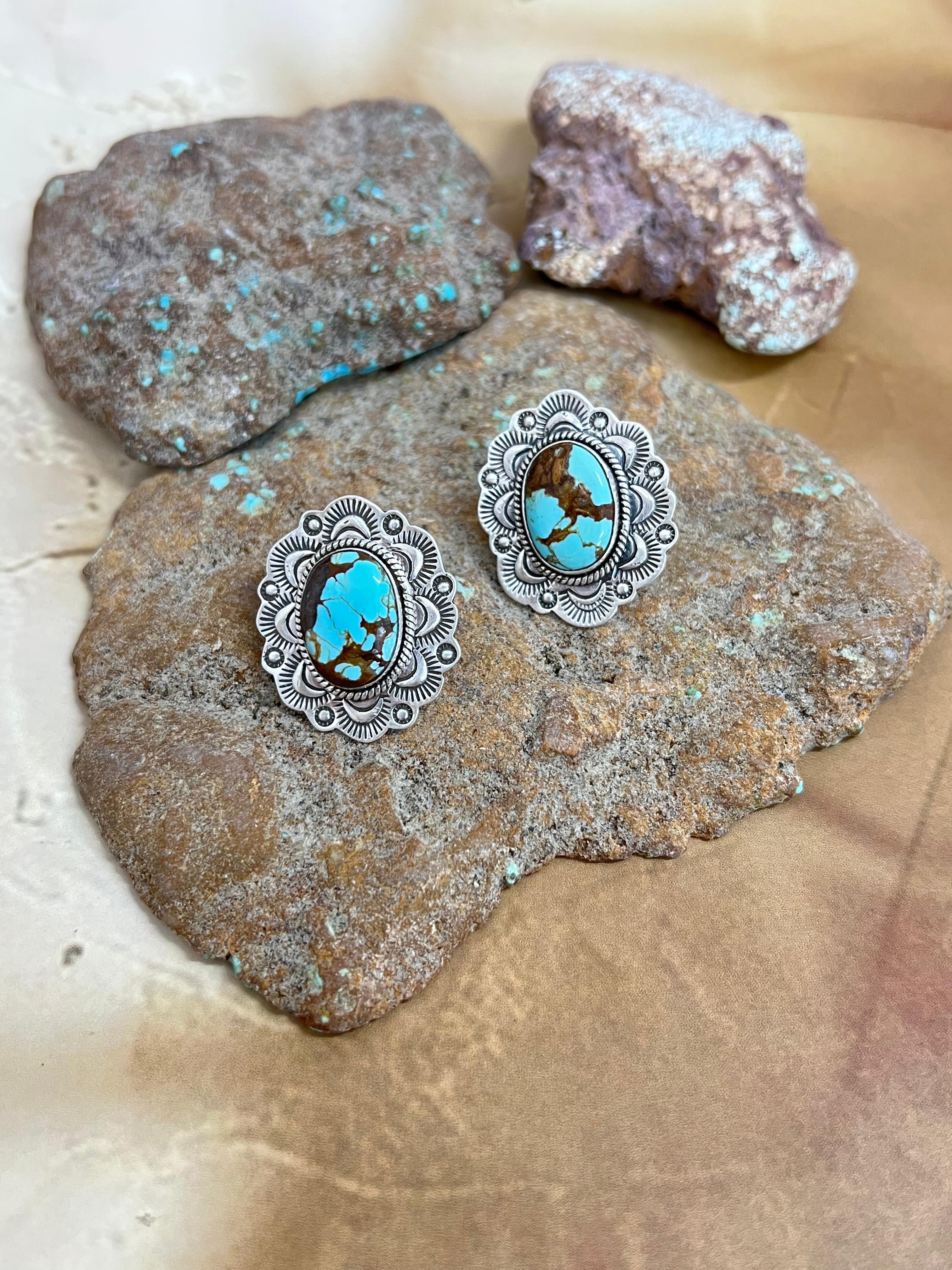 Handmade Sterling Silver Number 8 Turquoise Post Studs with Signed Nizhoni