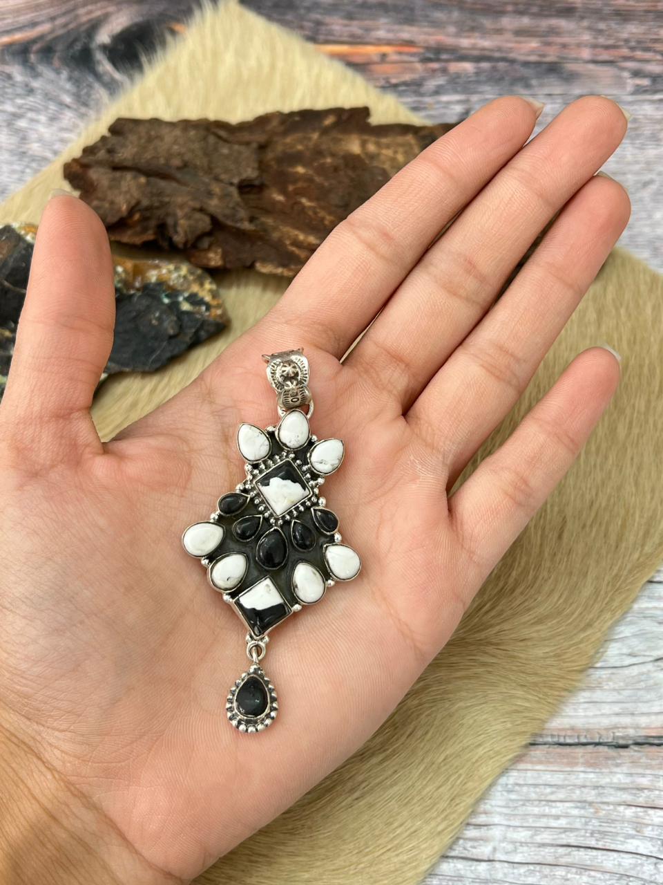 Handmade Sterling Silver White Buffalo Pendant "Signed Nizhoni"