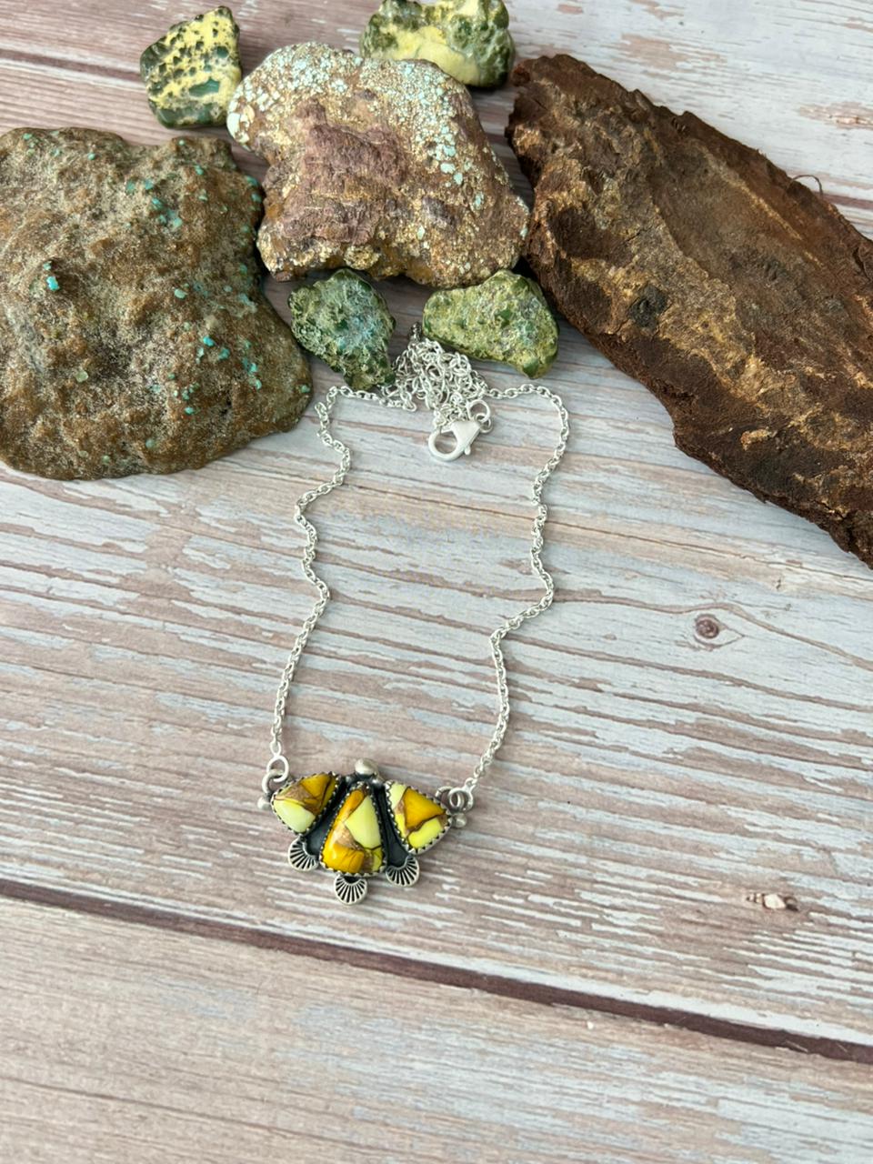 Handmade Sterling Silver Honey Dahlia Necklace with Signed Nizhoni