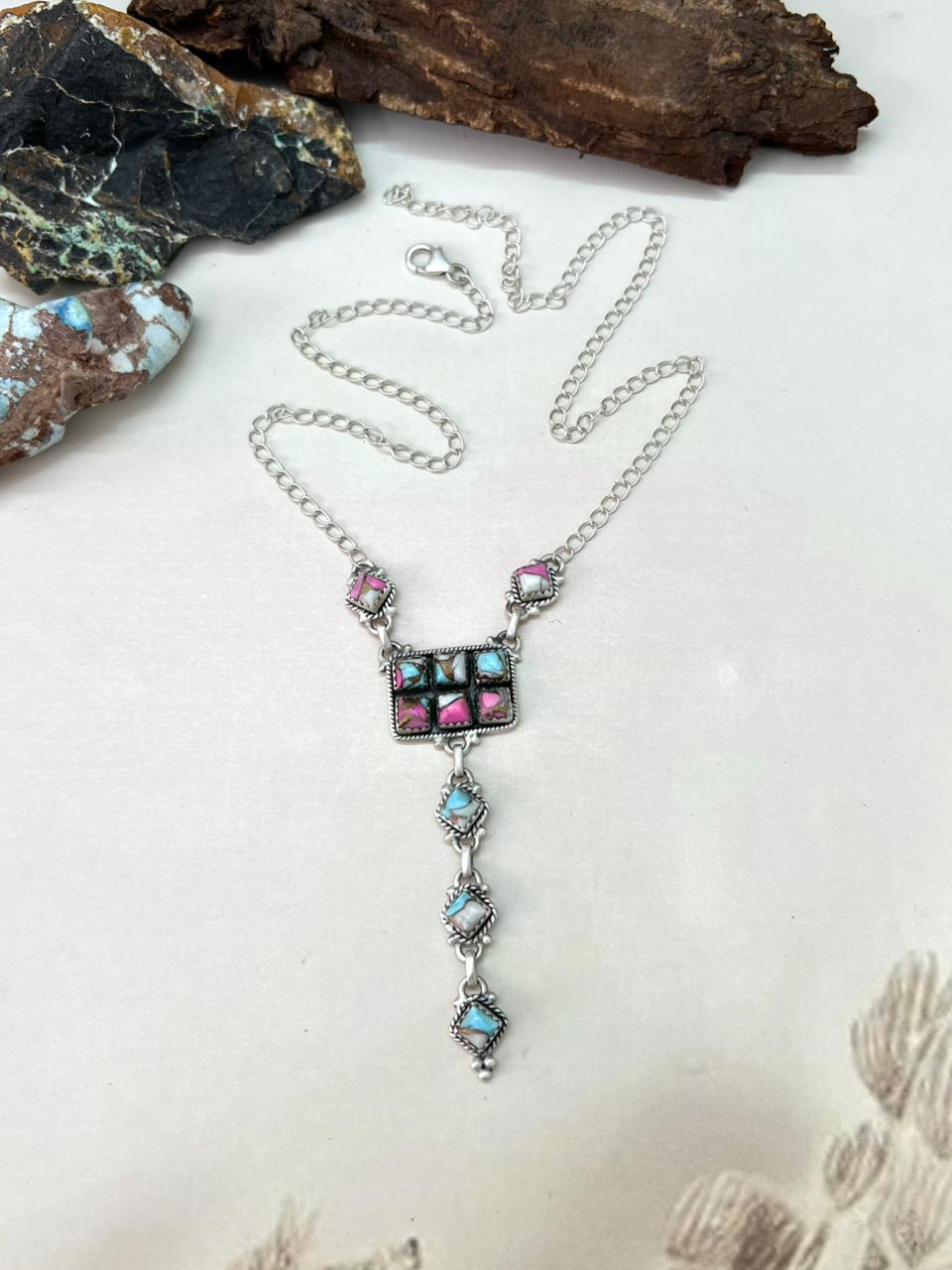 Handmade Sterling Silver Cotton Candy Drop Necklace "Signed Nizhoni"