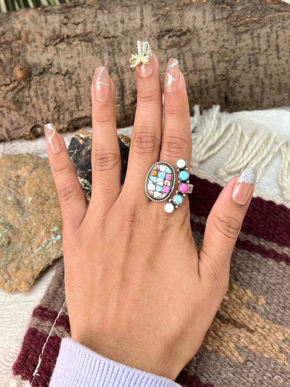 Handmade Sterling Silver Cotton Candy Adjustable Ring "Signed Nizhoni"