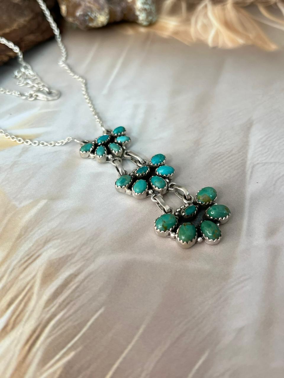 Handmade Sterling Silver Kingman Turquoise Drop Necklace "Signed Nizhoni"