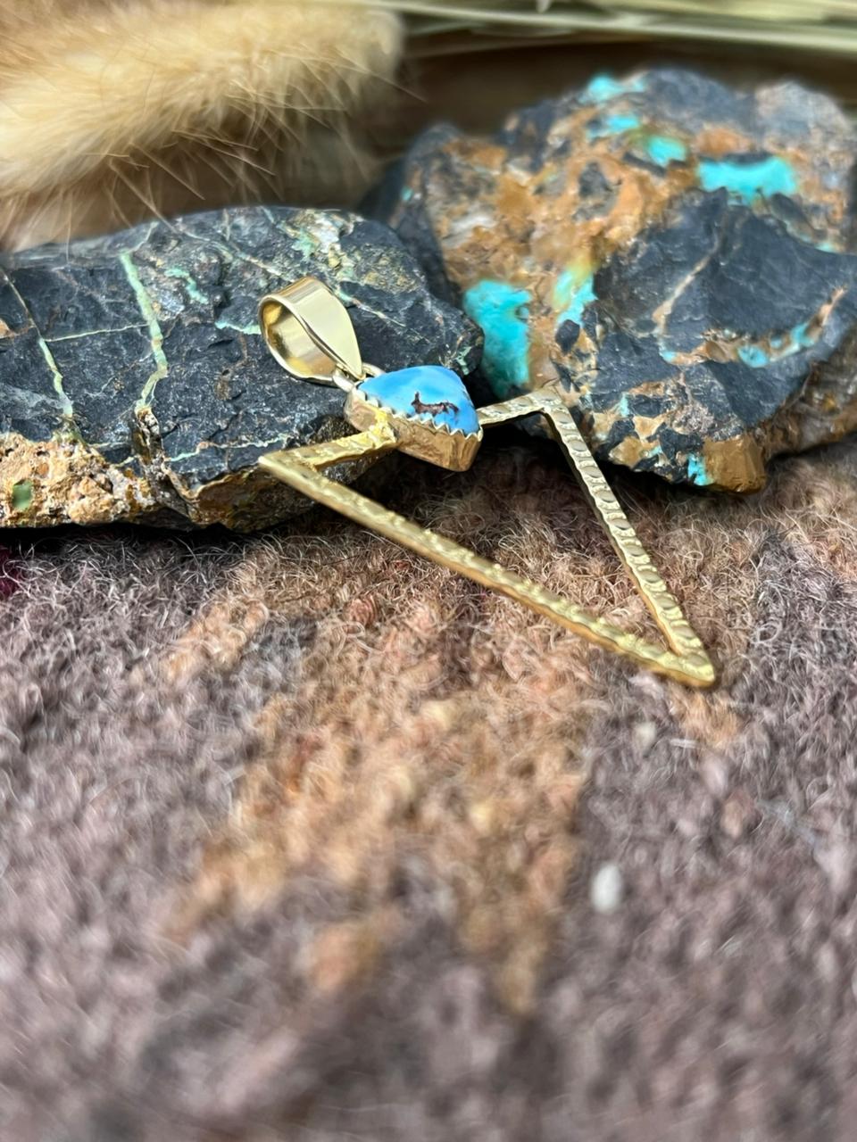 “The Golden Collection” Handmade Gold-Palted Golden Hills Turquoise Pendant