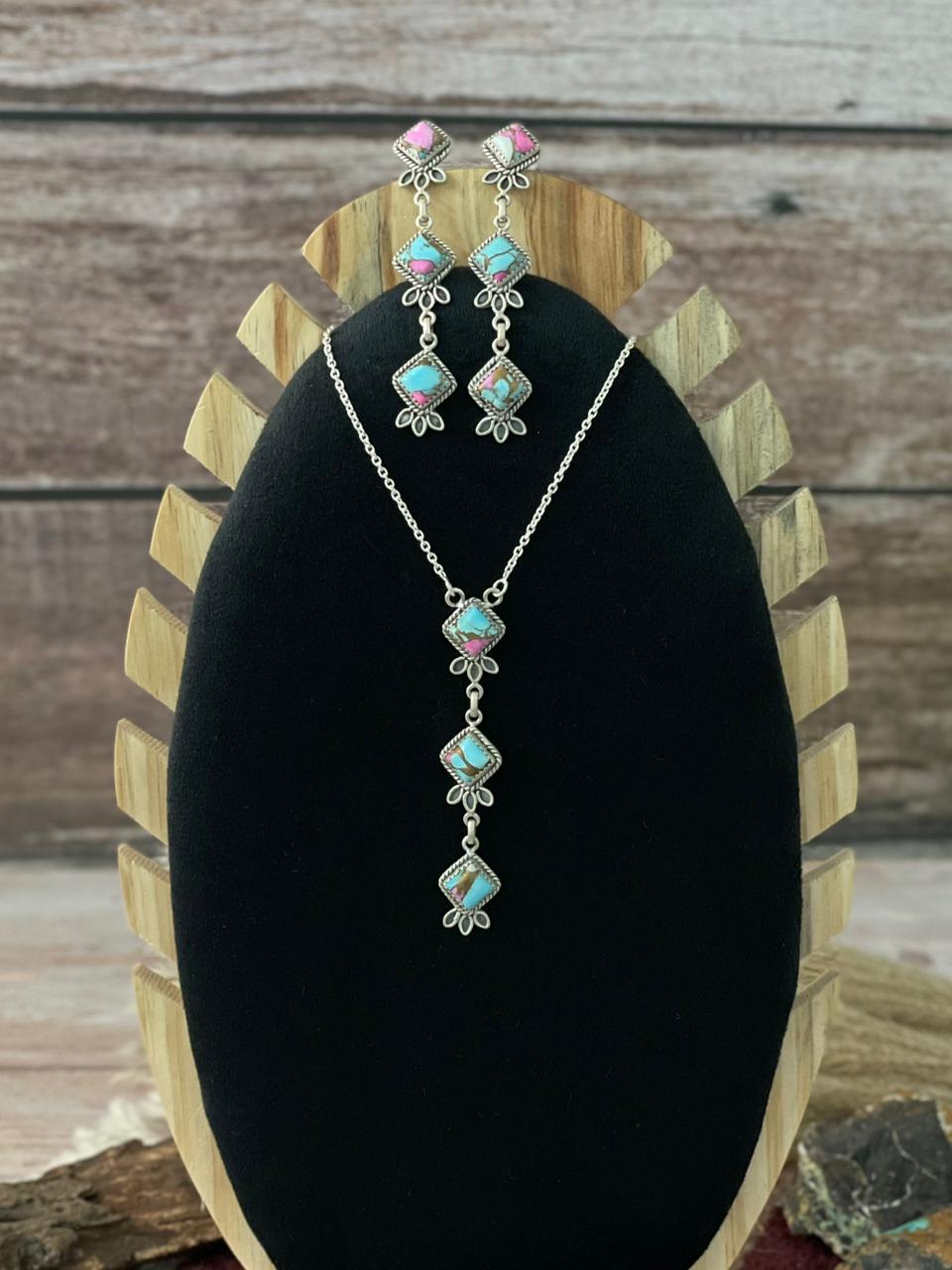 Handmade Sterling Silver Cotton Candy Necklace Earrings Set "Signed Nizhoni"
