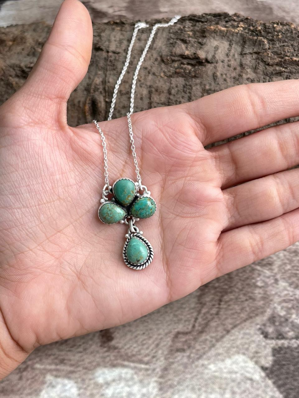 Handmade Sterling Silver Old stock Royston Turquoise Necklace "Signed Nizhoni"