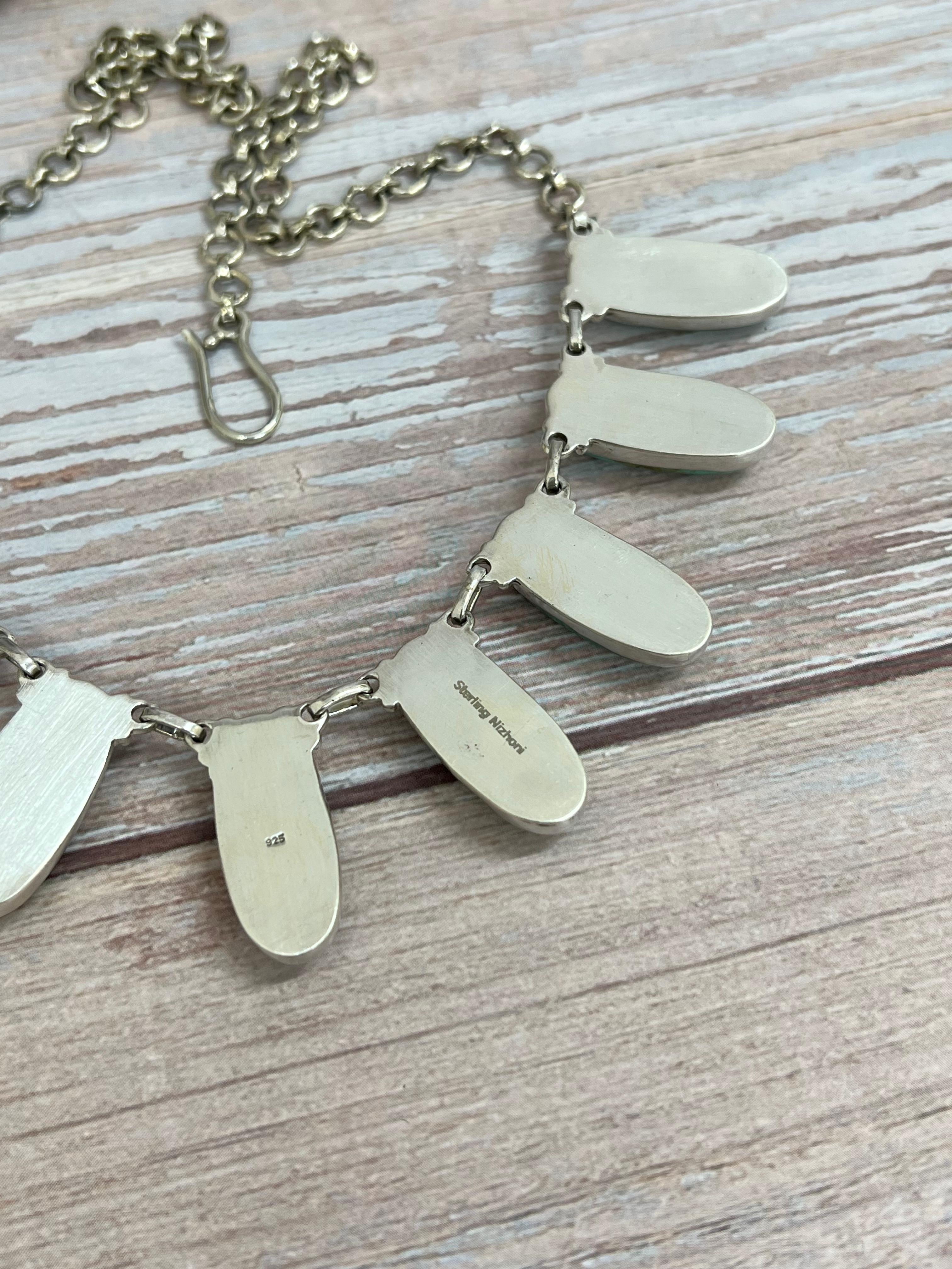 Handmade Sterling Silver Royston Turquoise Choker Necklace with Signed Nizhoni (1)