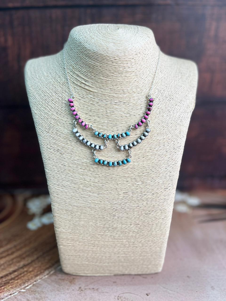 Handmade Sterling Silver Cotton Candy, Kingman Turquoise Necklace "Signed Nizhoni"