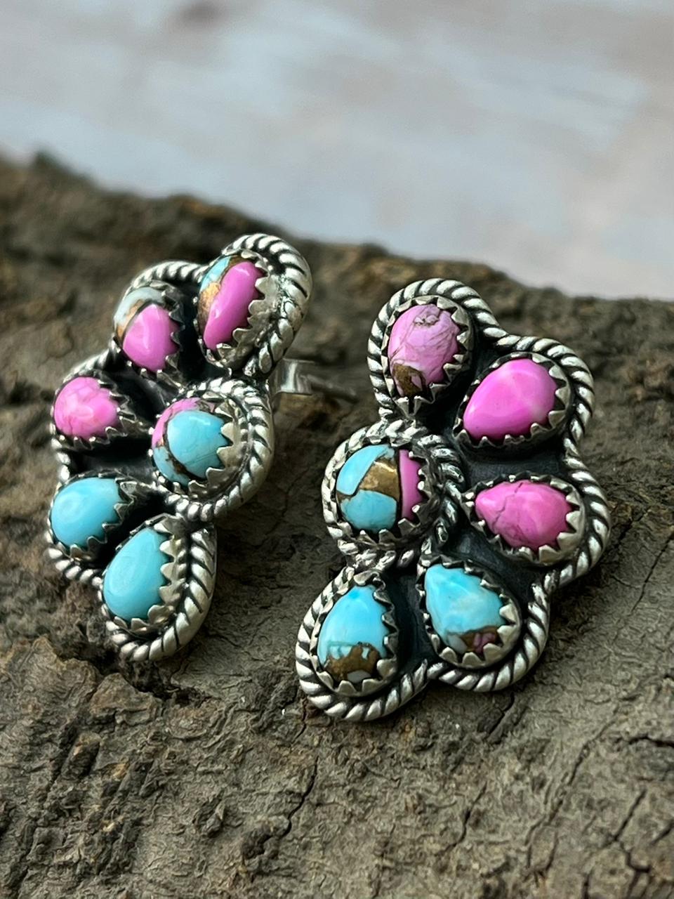 Handmade Sterling Silver Cotton Candy Post Studs Earrings "Signed Nizhoni"
