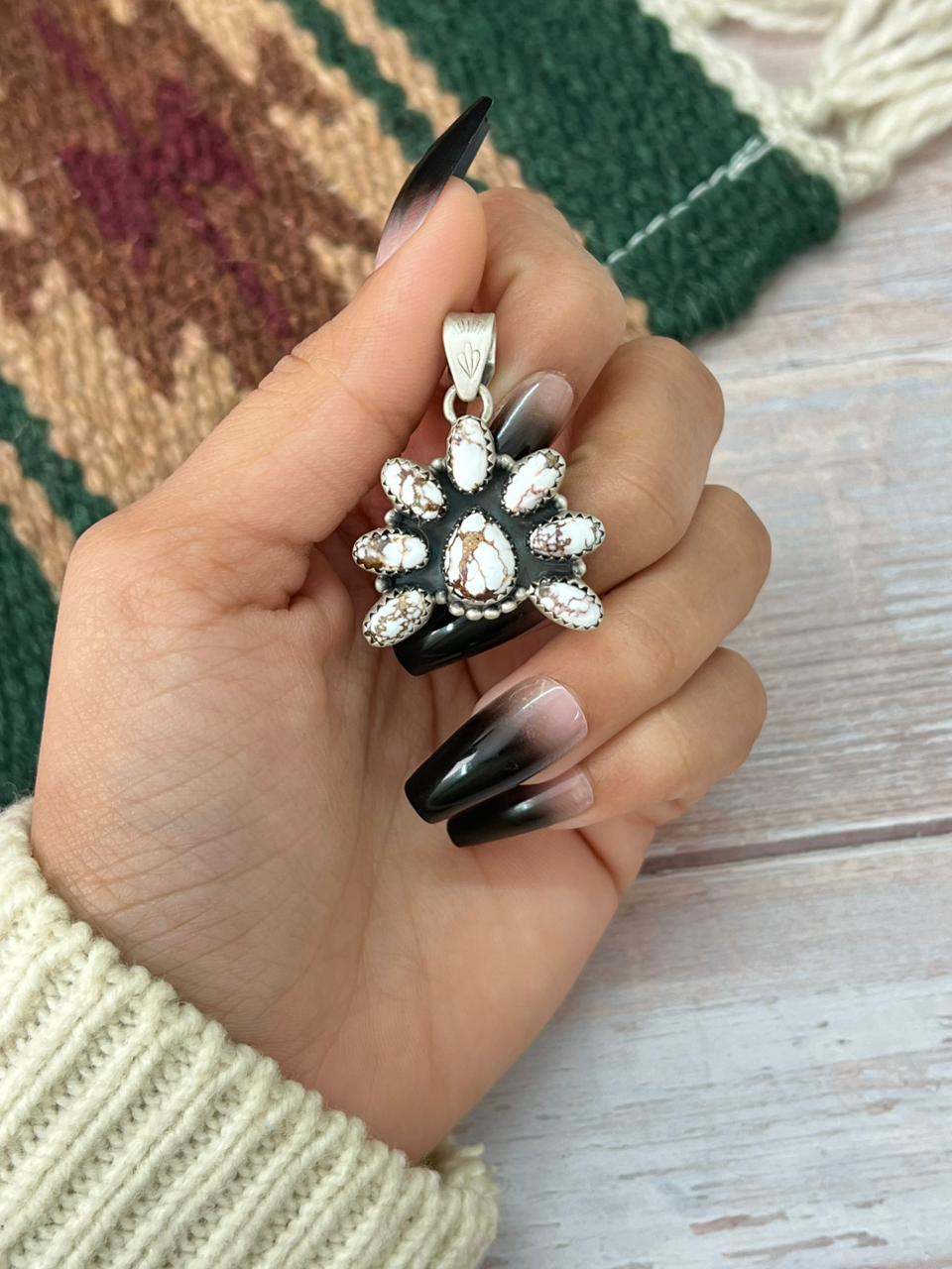 Handmade Sterling Silver Wildhorse Magnesite Pendant "Signed Nizhoni"