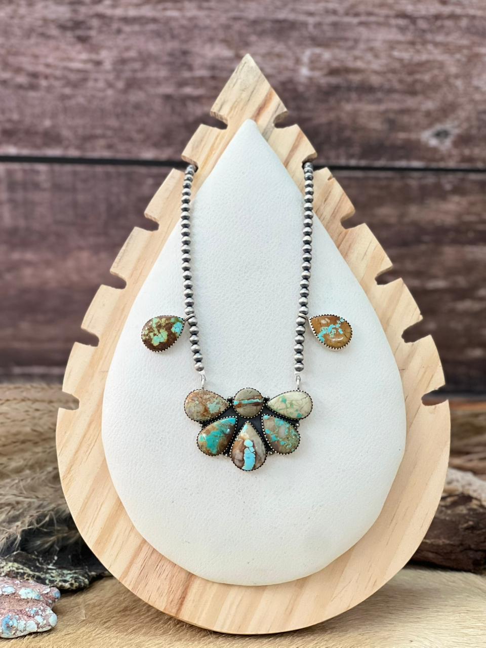 Handmade Sterling Silver Royston Ribbon Turquoise Beaded Necklace "Signed Nizhoni"
