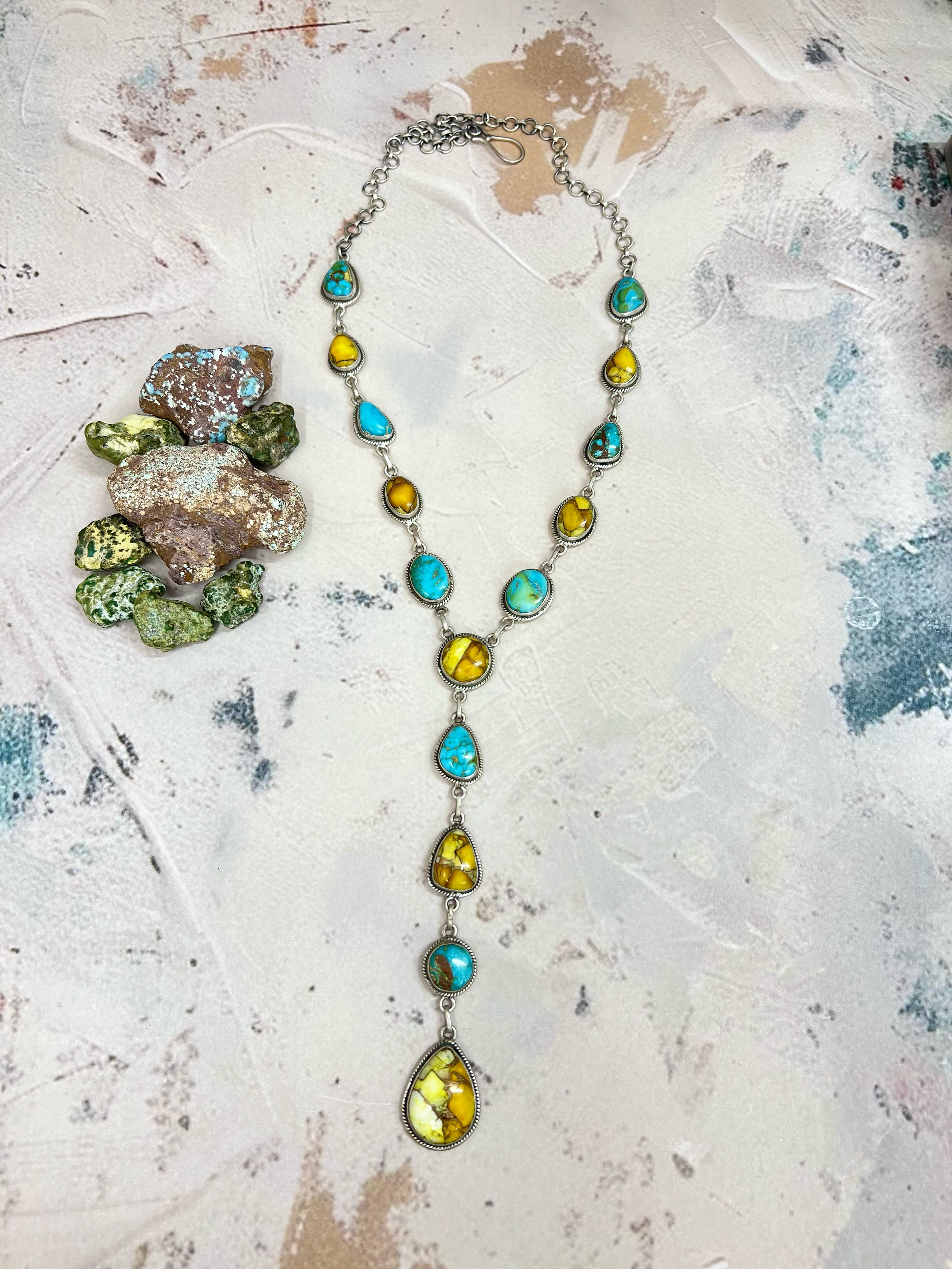 Handmade Sterling Silver Honey Dahlia with South Hill Turquoise Necklace, Signed Nizhoni