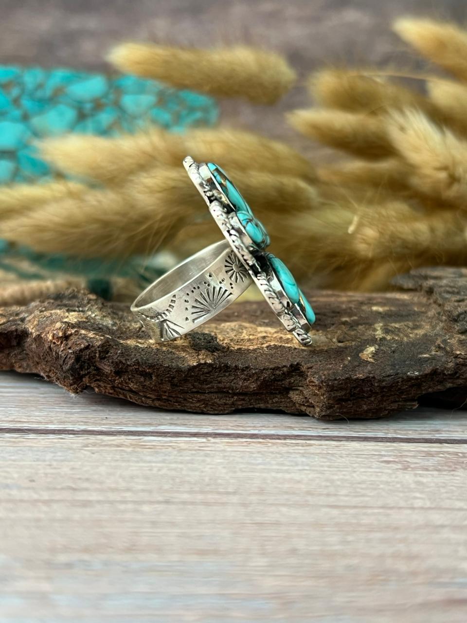 Handmade Sterling Silver Mint Dahlia Collection: Adjustable Ring "Signed Nizhoni" (3)
