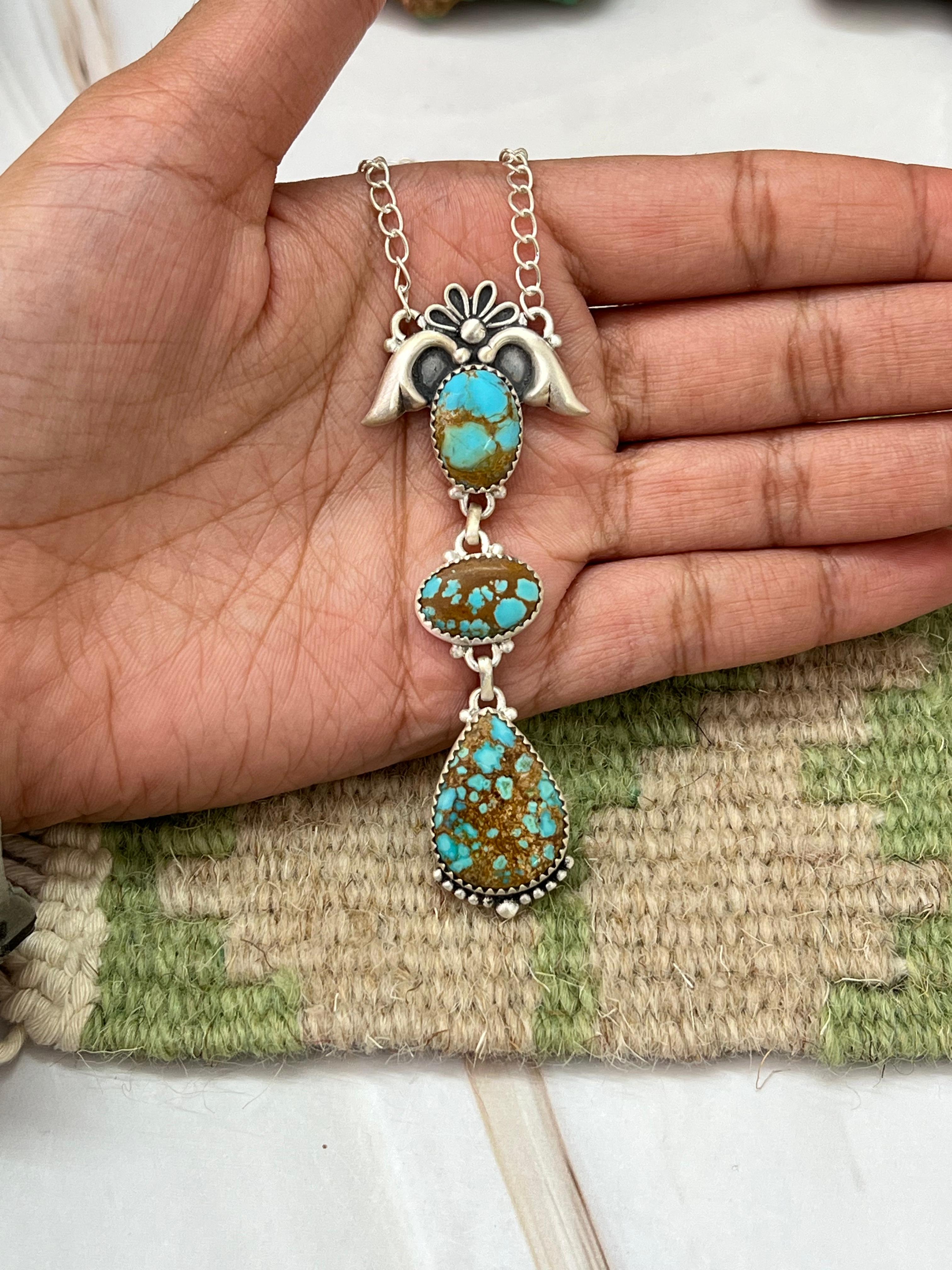 Handmade Sterling Silver Number 8 Turquoise Necklace with Signed Nizhoni