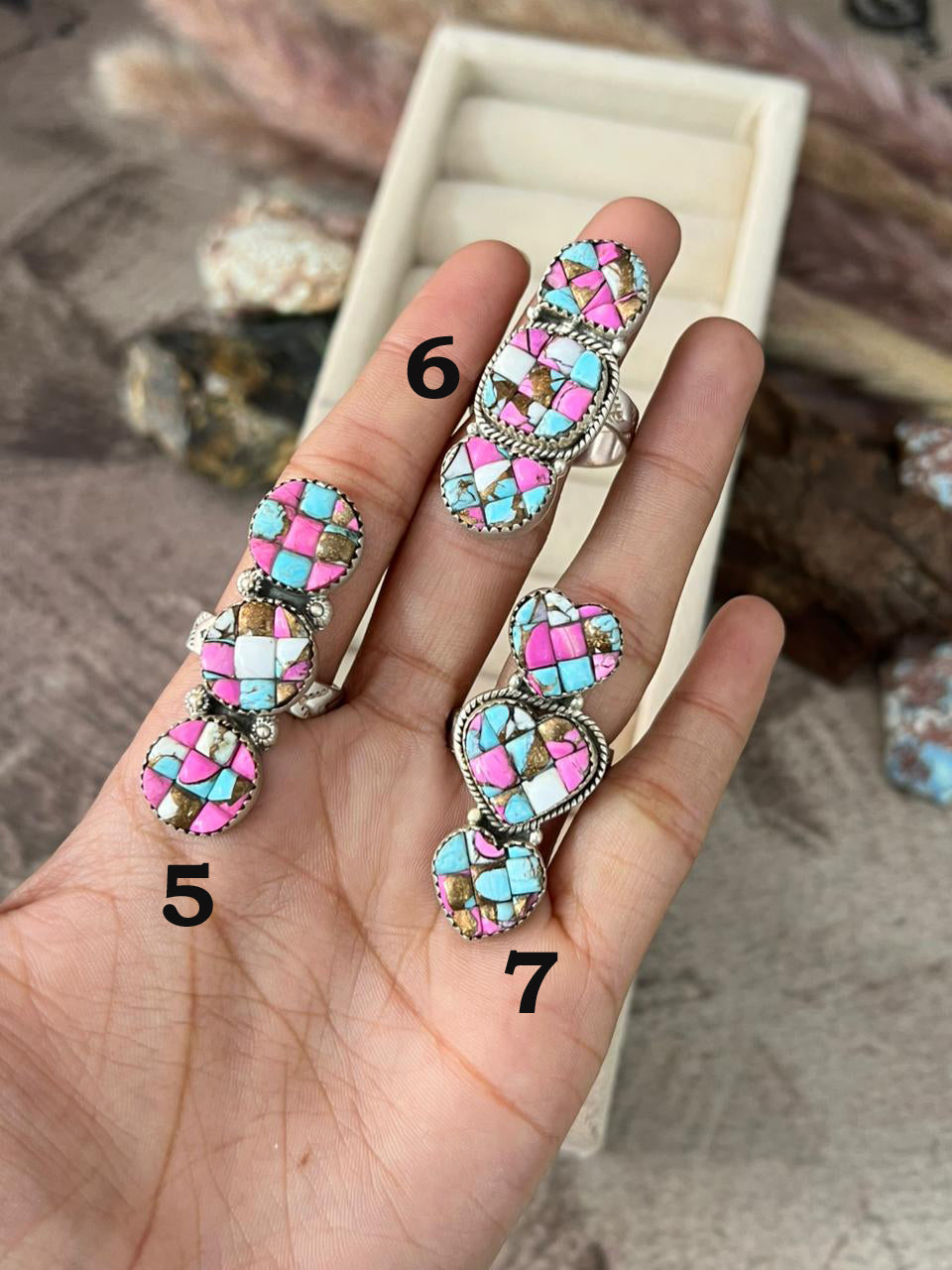 Handmade Sterling Silver 'Cotton Candy Cobble Collection' Adjustable Ring "Signed Nizhoni"