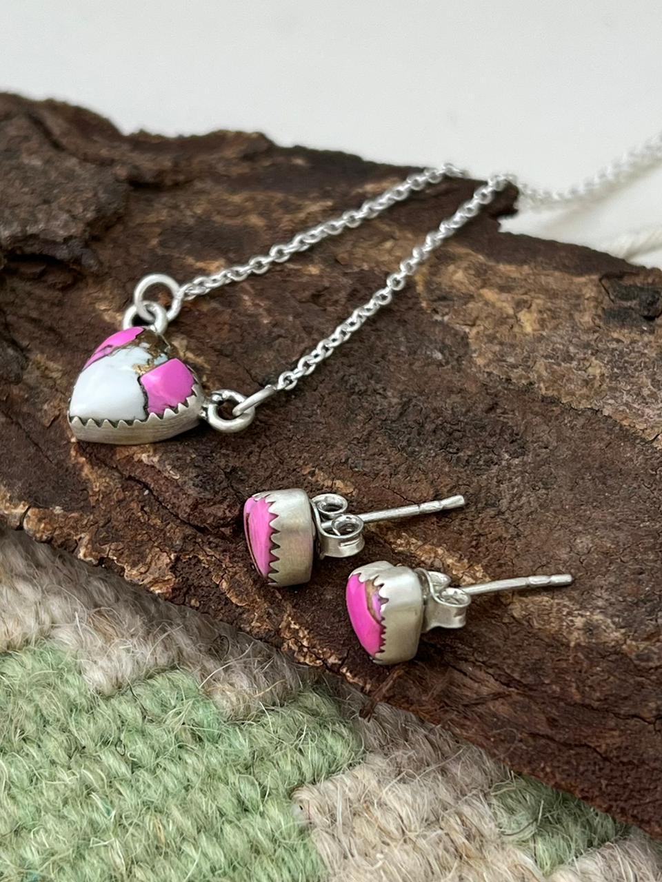 Handmade Sterling Silver Cotton Candy Necklace Earrings Set "Signed Nizhoni"