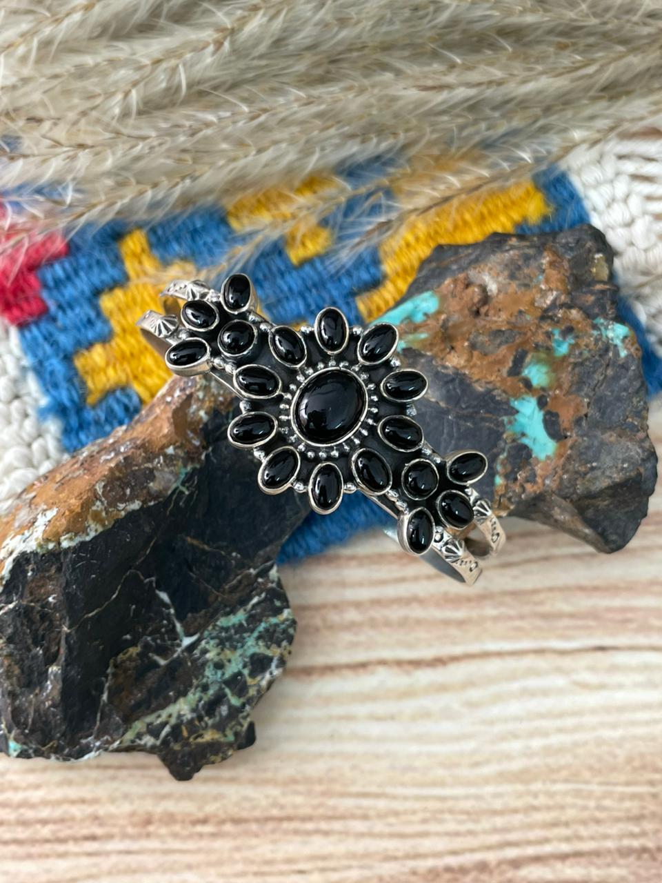 Handmade Sterling Silver Black Onyx Cuff Bracelet "Signed Nizhoni"