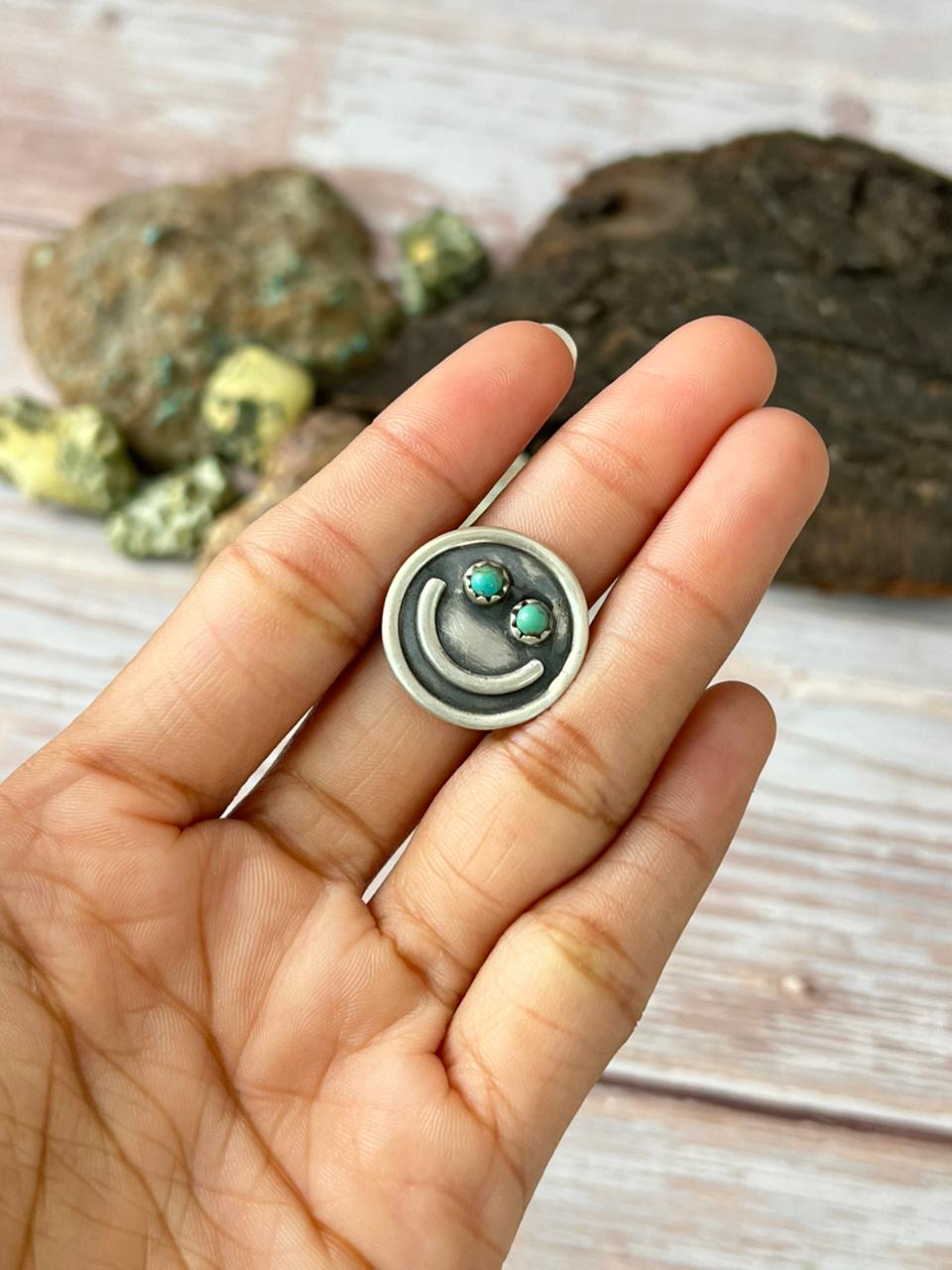 Handmade Sterling Silver Kingman Turquoise Adjustable Ring With Signed Nizhoni (3)